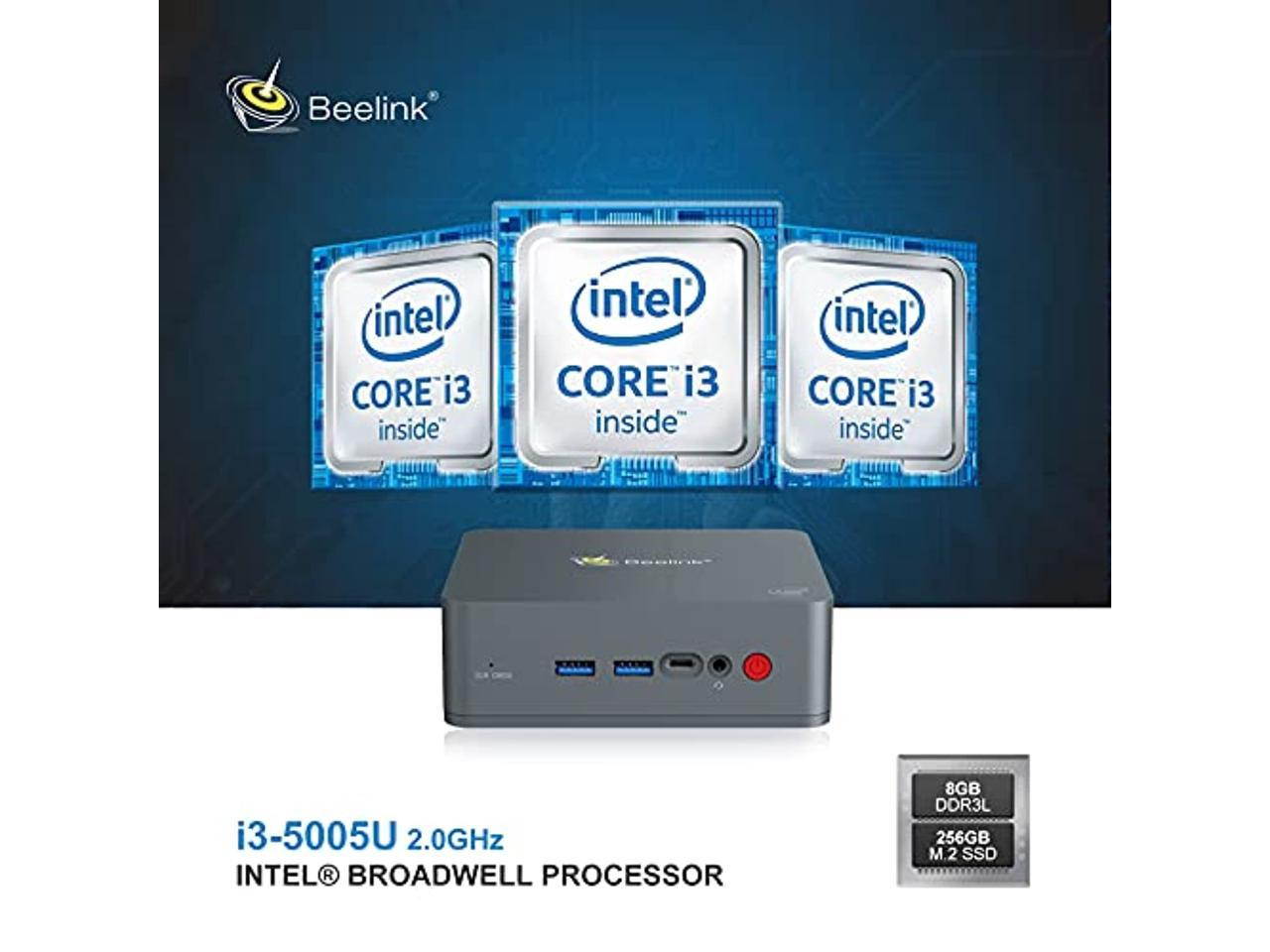 Intel 4 Threads Core i3-5005U 2.0Ghz Beelink Mini PC with 8GB RAM 256GB SSD Windows 10 Pro 64-Bits, U55 Mini Computer Support HD Dual HDMI, Bluetooth 4.0, Dual WiFi, Gigabit Ethernet,USB3.0
