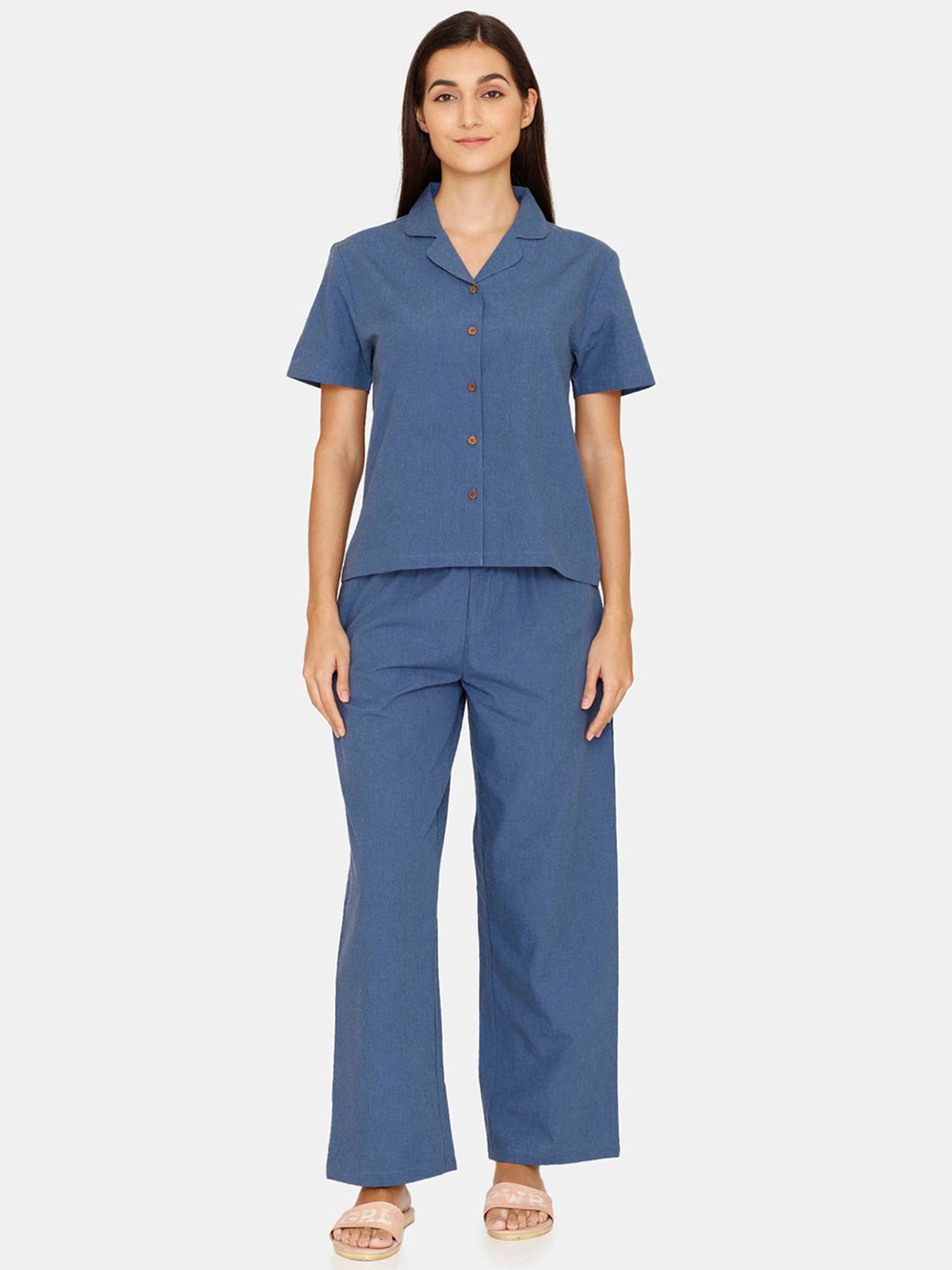 Zivame Blue Shirt With Pyjamas