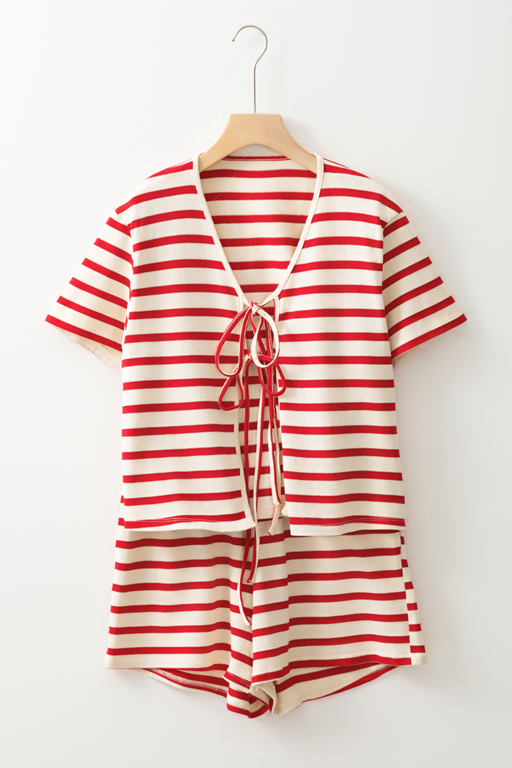 Skobeloff Textured Ruffle Split Top and Drawstring Shorts Set