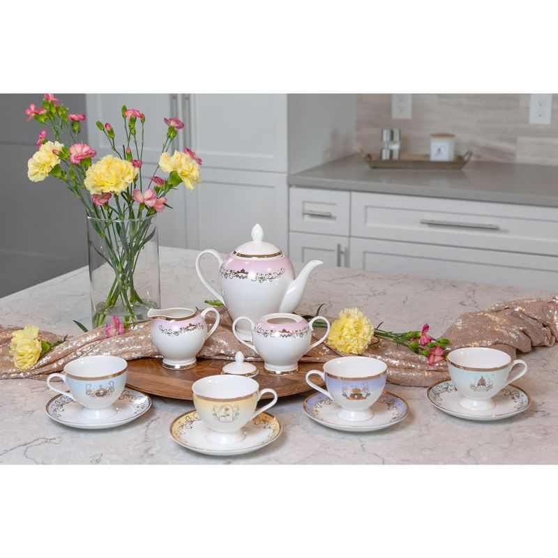 Robe Factory LLC Disney Princess 13-Piece Ceramic Tea Set | Ariel, Cinderella, Jasmine, Belle