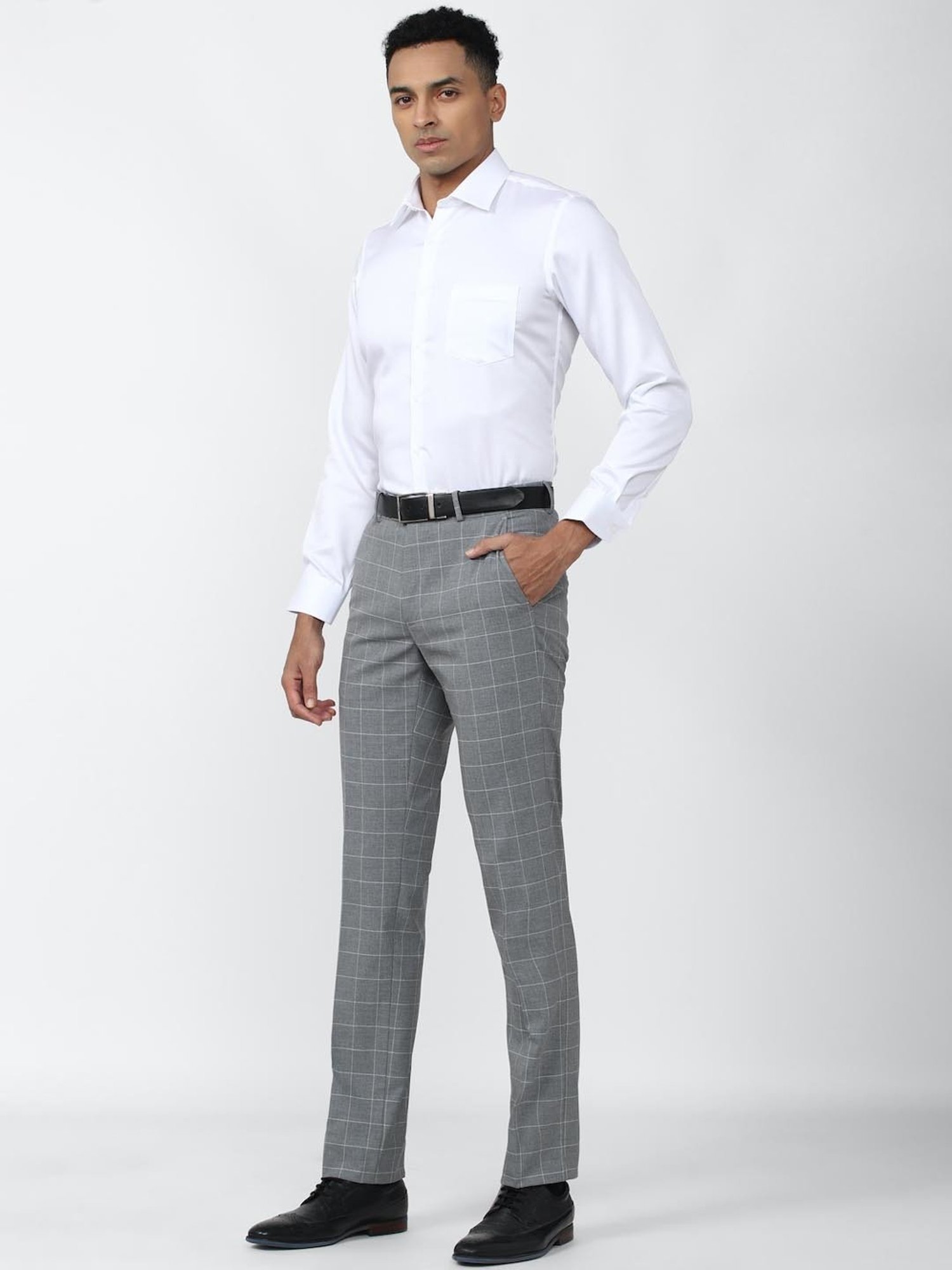 Van Heusen Grey Slim Fit Checks Trousers