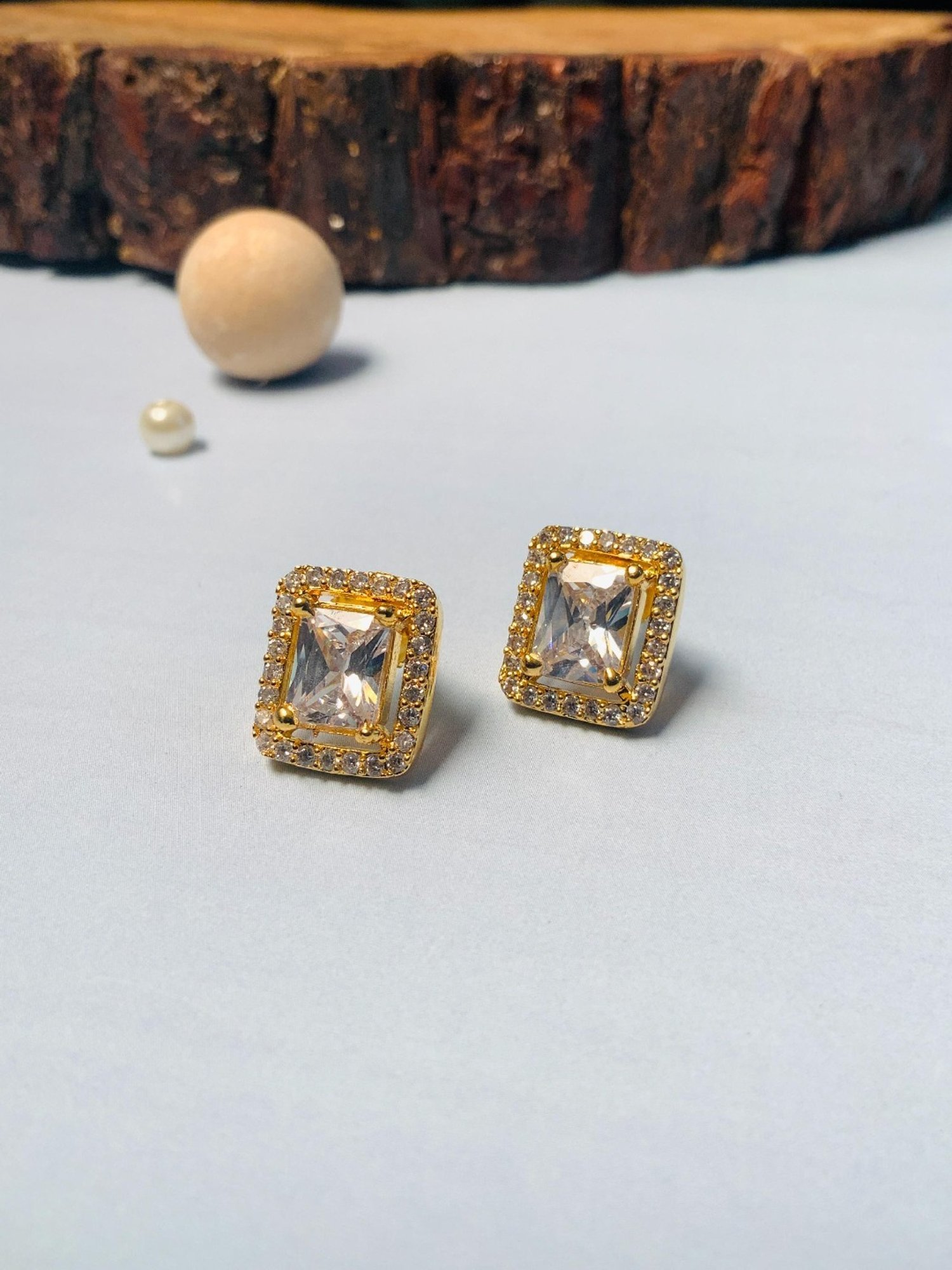 Abdesigns Gold-Plated American Diamond Stud Earrings