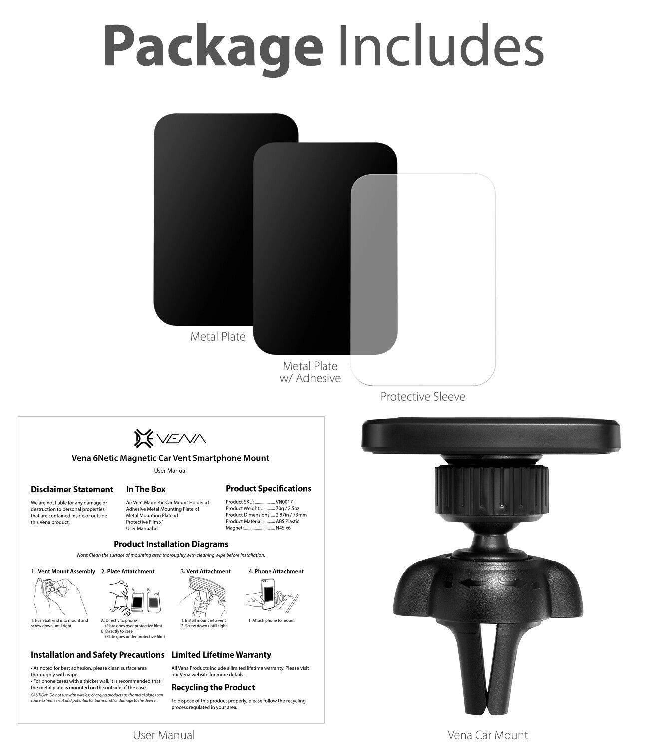 Air Vent Magnetic Car Mount Phone Holder 360 Rotate iPhone 11 XR XS Galaxy Pixel