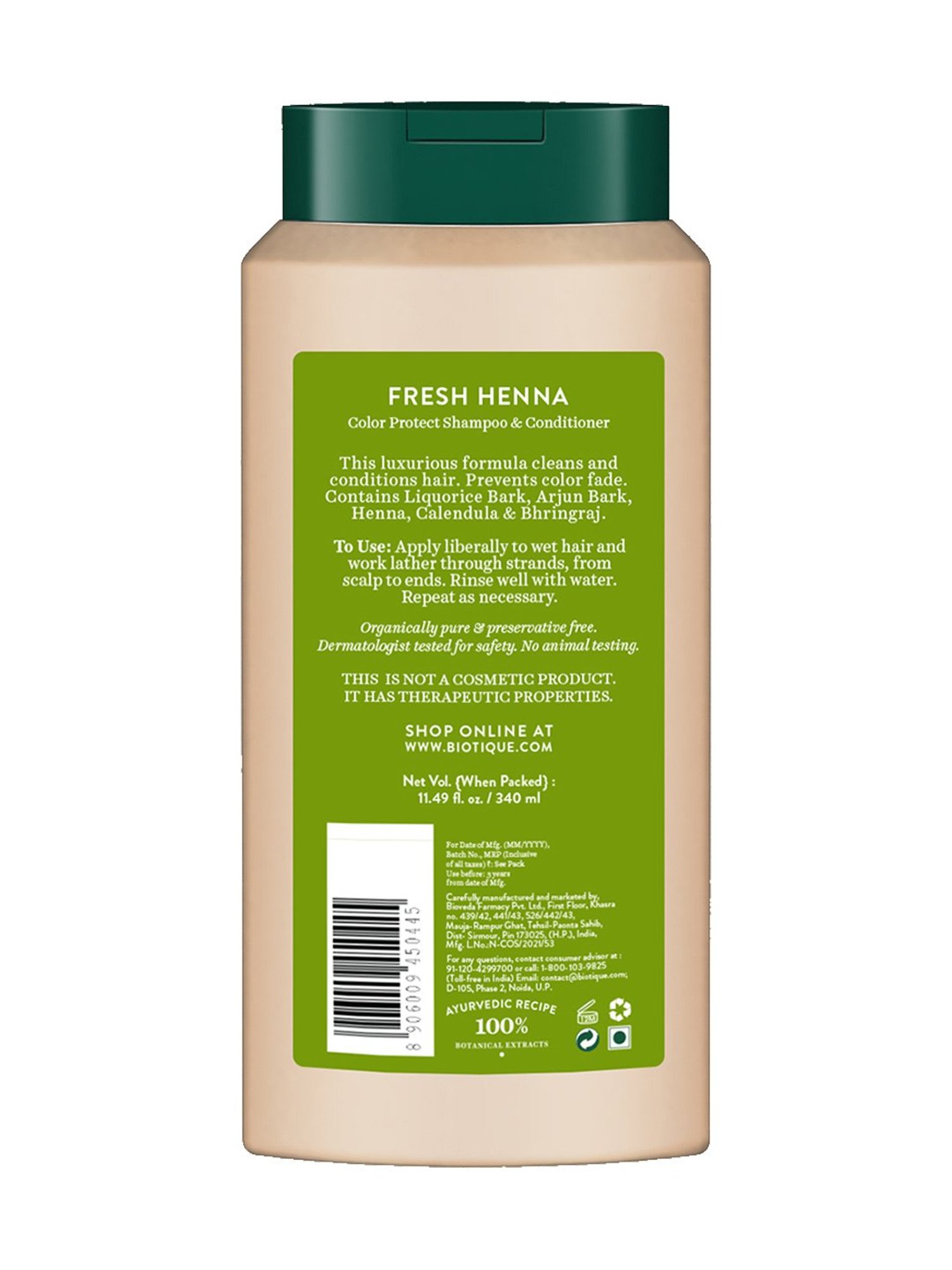 BIOTIQUE Fresh Henna Colour Protect Shampoo & Conditioner - 340 ml