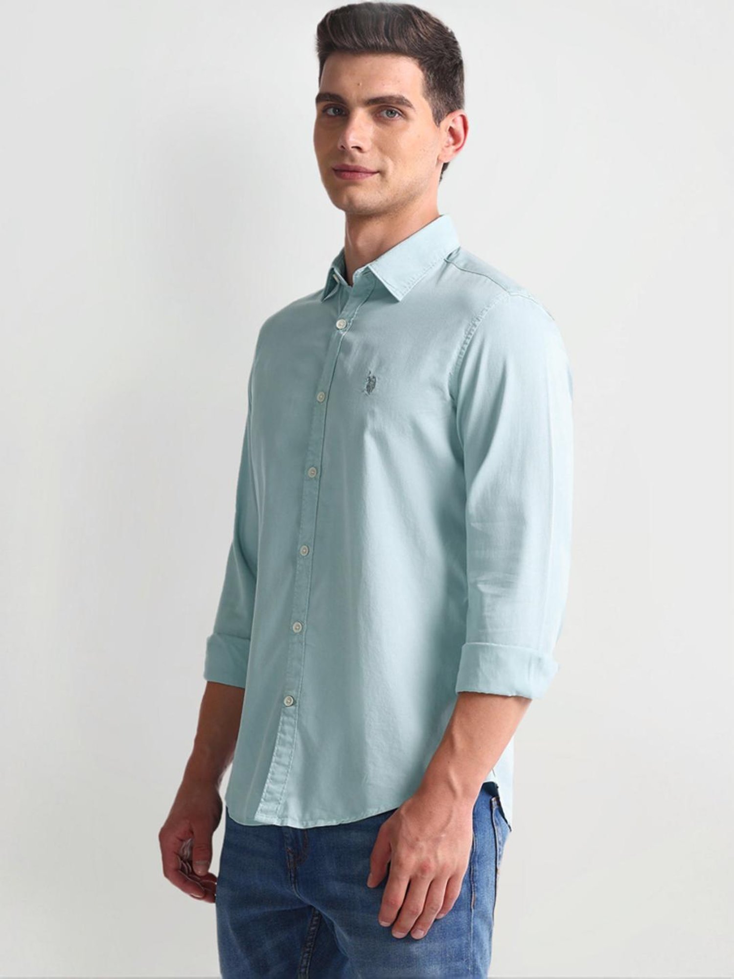 U.S. Polo Assn. Green Cotton Slim Fit Shirt