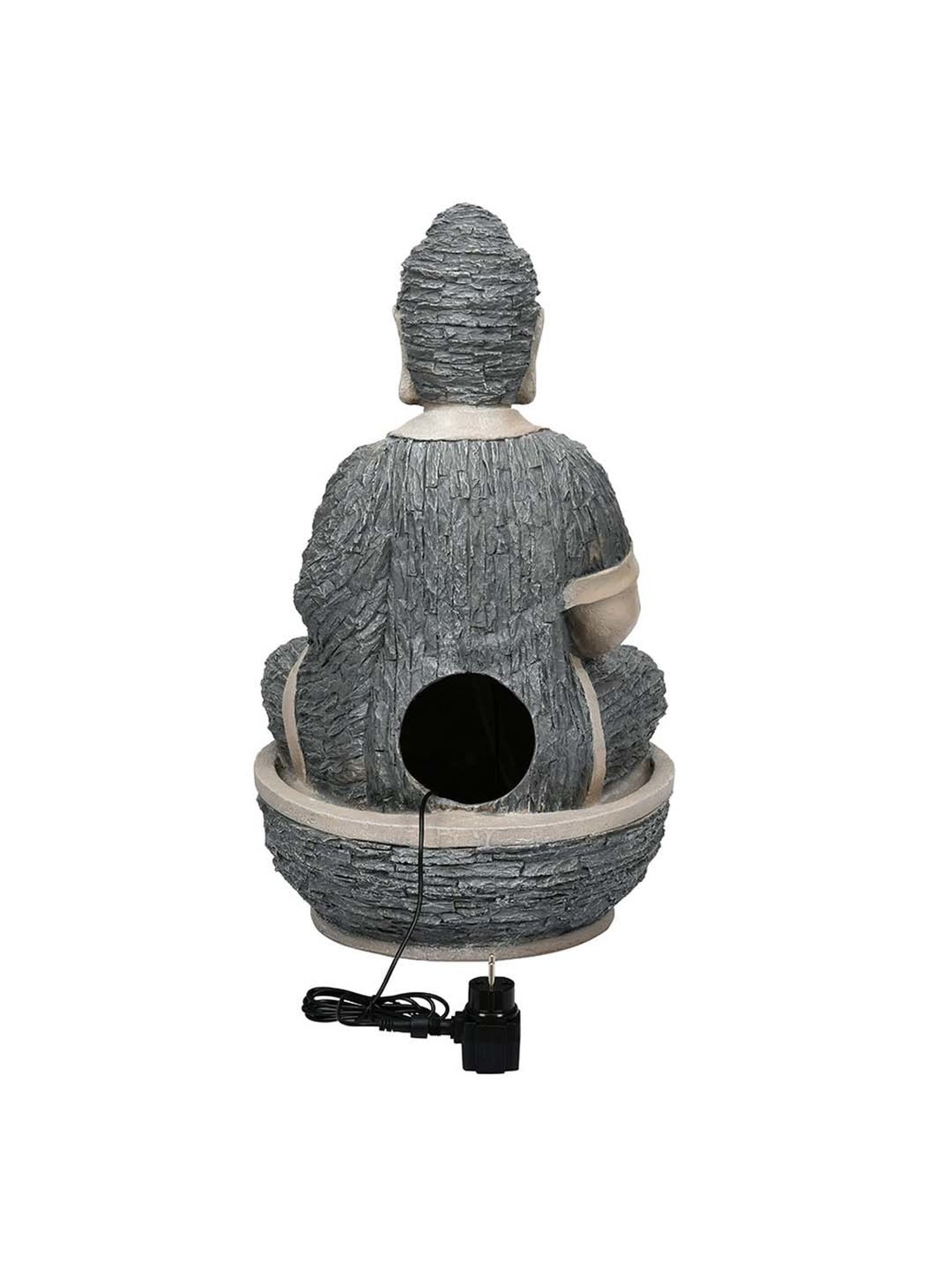 @home Grey Resin Buddha With Floral Bowl Water Fountain