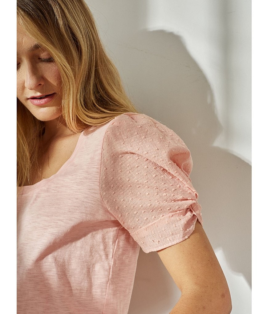 Shabby Chic Slub Knit Scoop Neck Puff Sleeve Zia Top