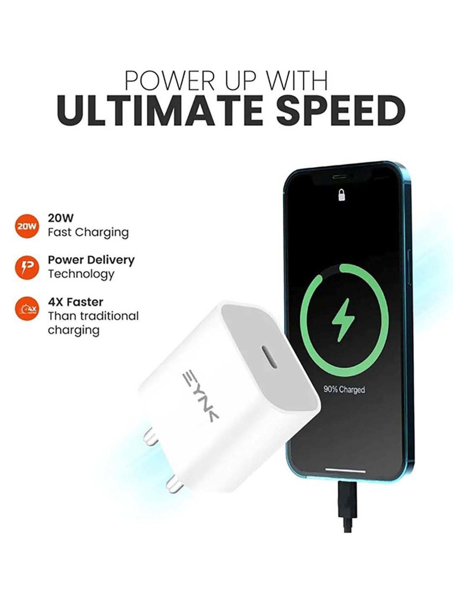 EYNK 20W USB-C Wall Charger PD Fast charging Adapter (White)