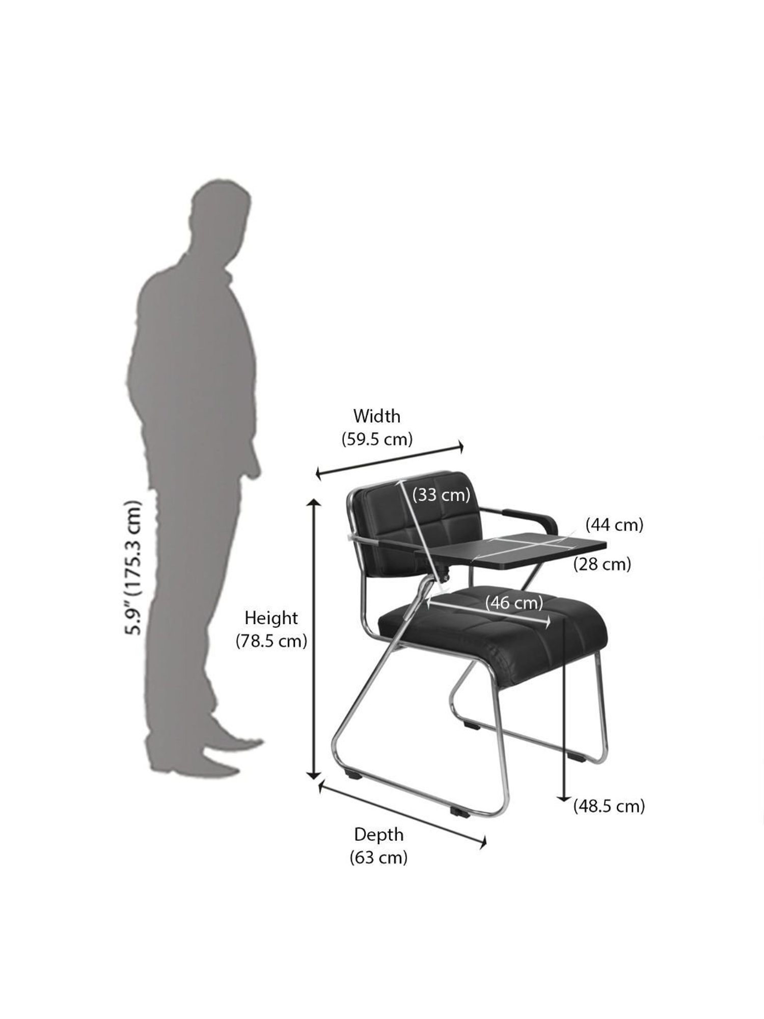 Nilkamal Contract Black PU Foam Chair with attached Desk