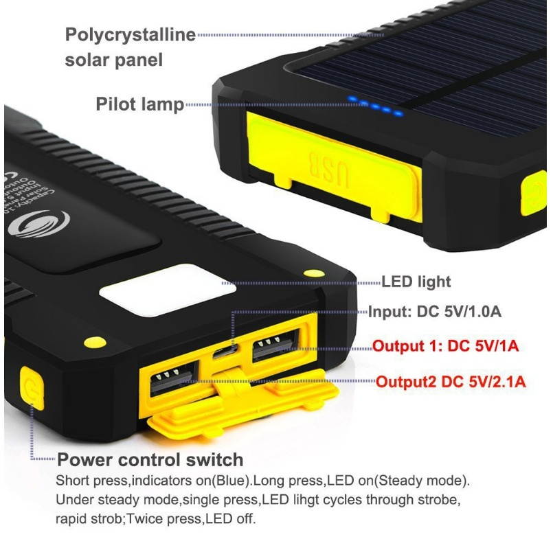 POWERNEWS 9000000mAh  USB Portable Battery Charger Solar Power Bank Black Yellow