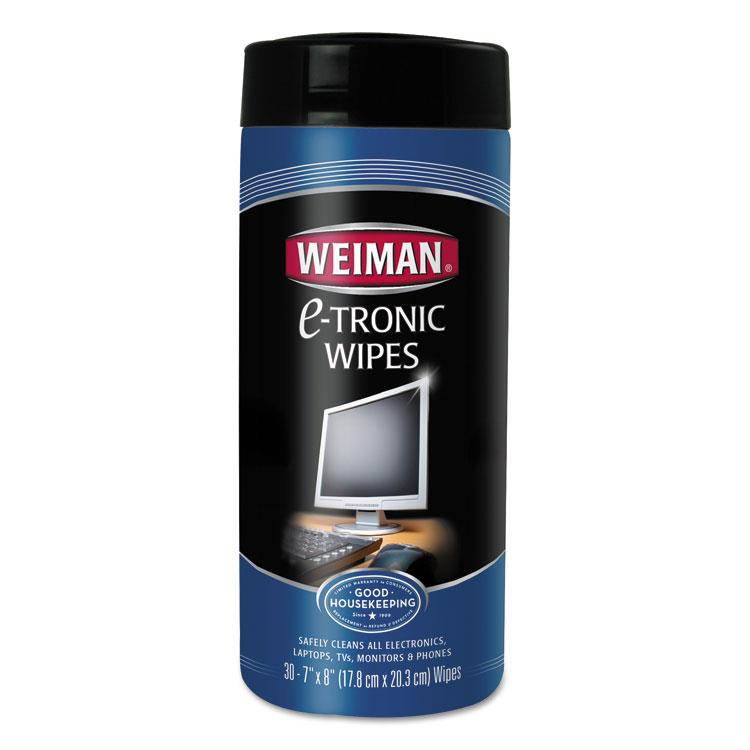 Weiman 93CT E-Tronic Wipes, 8 Inch X 7 Inch , White, 30/Canister, 4/Carton