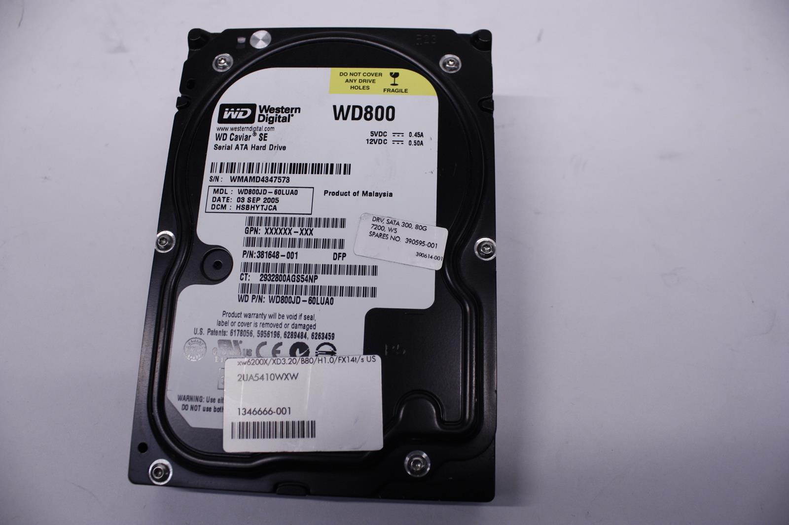 HP WD800JD-60LUA0 342726-001 371580-001 80GB SATA HARD DRIVE 3.5 7.2K