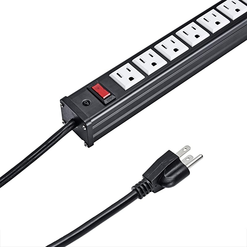 Rack Mount Power Outlet 16 Outlet Heavy Duty Aluminum Socket AntiThunder Power Strip with 15Foot Extension Cord Surge Protector Duty Multi Plug Outlet with Smart Circuit Breaker White