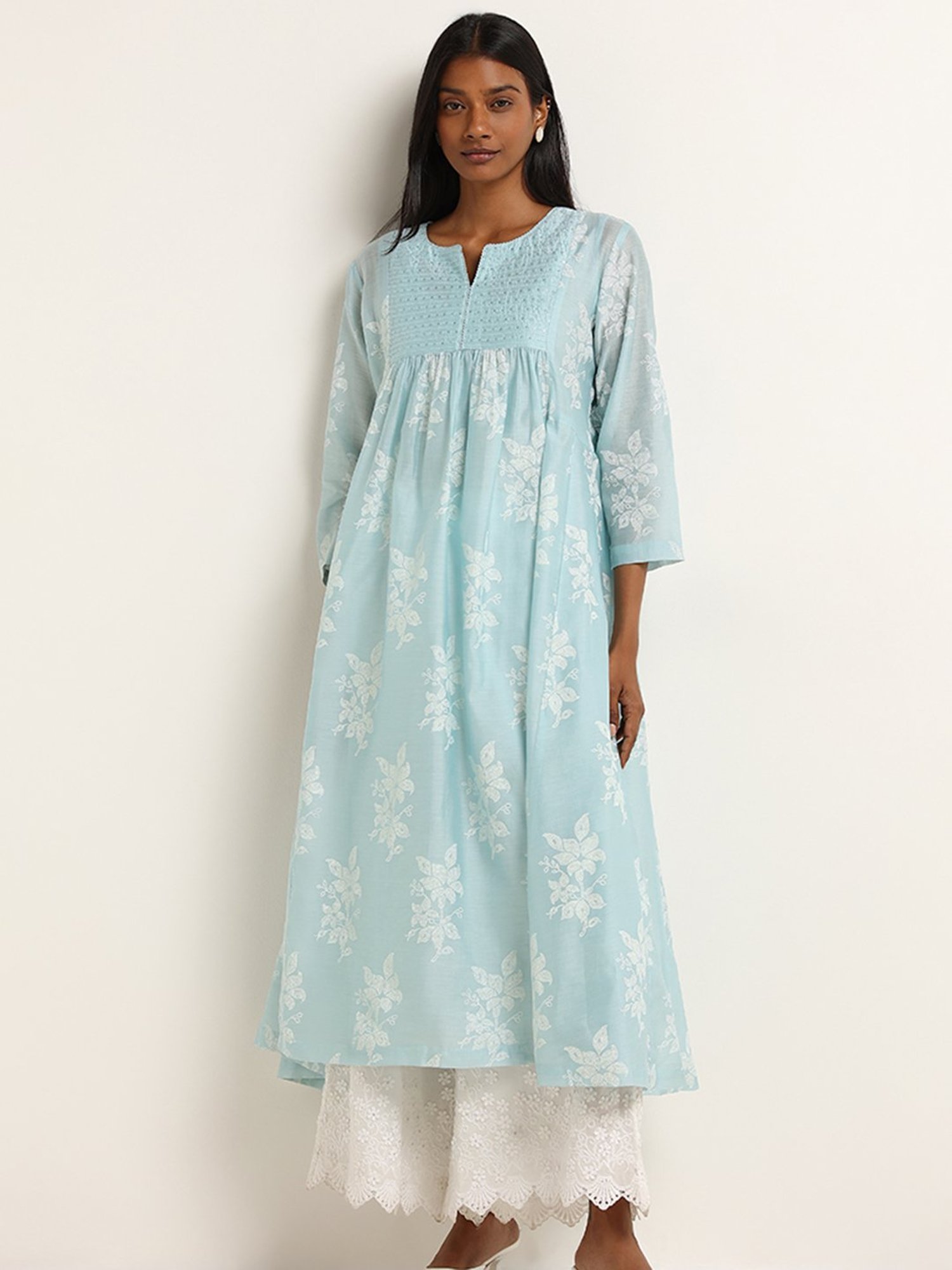 Zuba by Westside Blue Bandhani Floral Design A-Line Kurta with Camisole