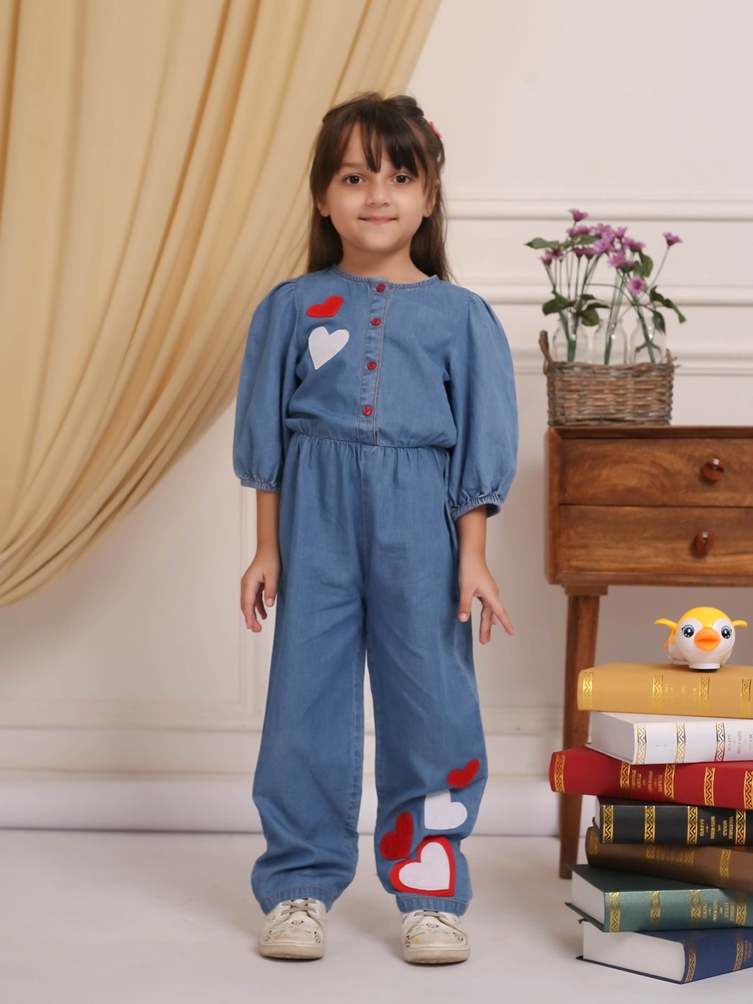 Budding Bees Girls Blue Printed Jumpsuit