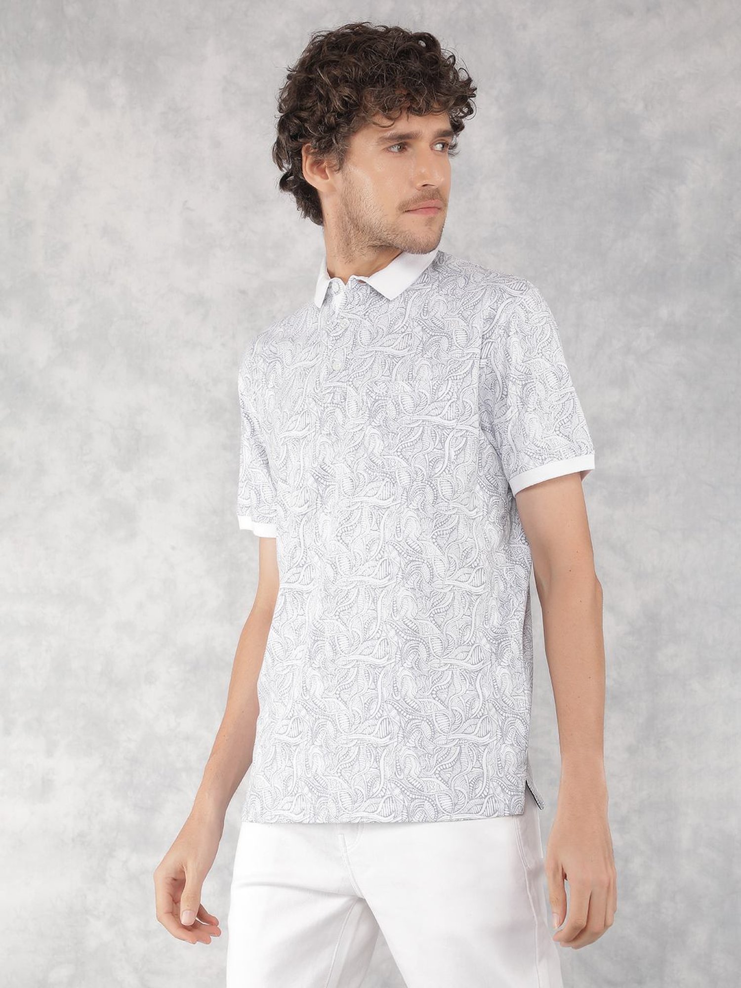 Crimsoune Club Blue Cotton Slim Fit Printed Polo T-Shirt