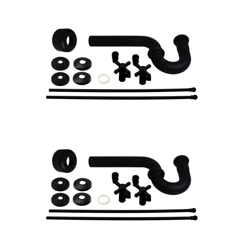 Westbrass D1838L Brass Traditional Cross Handle Bathroom Kitchen Pedestal Lavatory Plumbing Kit with P-Trap and Hardware, Oil-Rubbed Bronze (2 Pack)