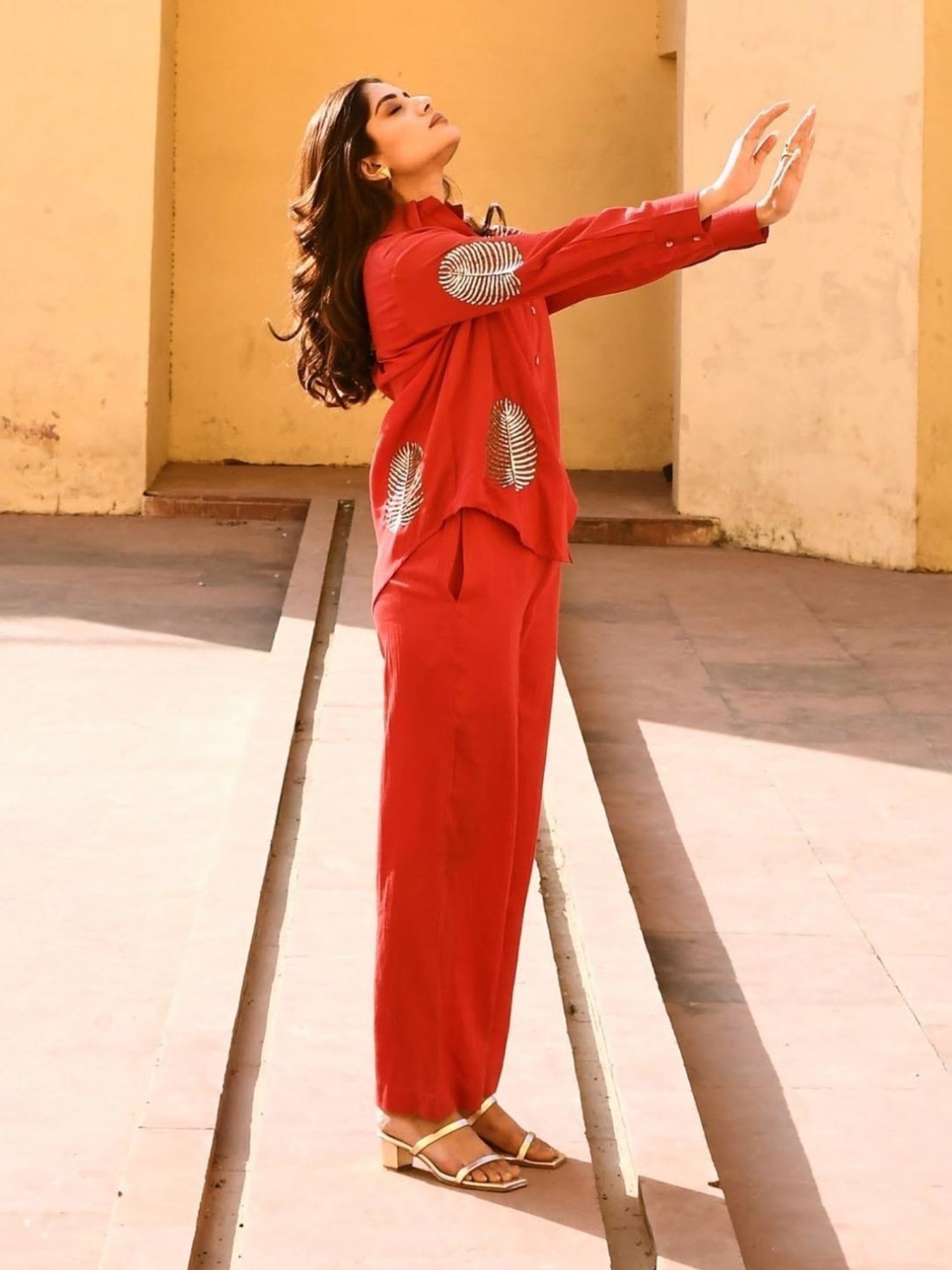Gulaal Red Diyu Sequin Embroidered Shirt With Pant