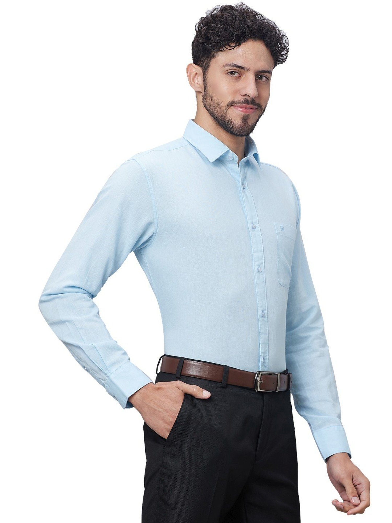 Raymond Aqua Cotton Linen Slim Fit Shirt