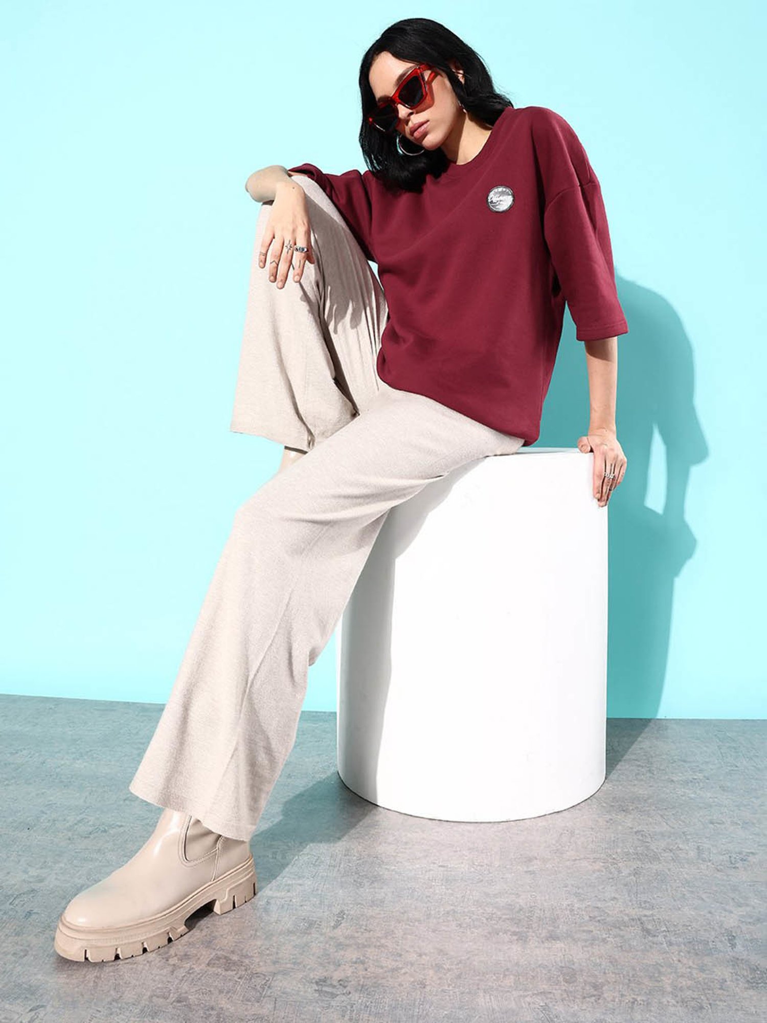 Difference of Opinion Maroon Fleece Oversized Sweatshirt