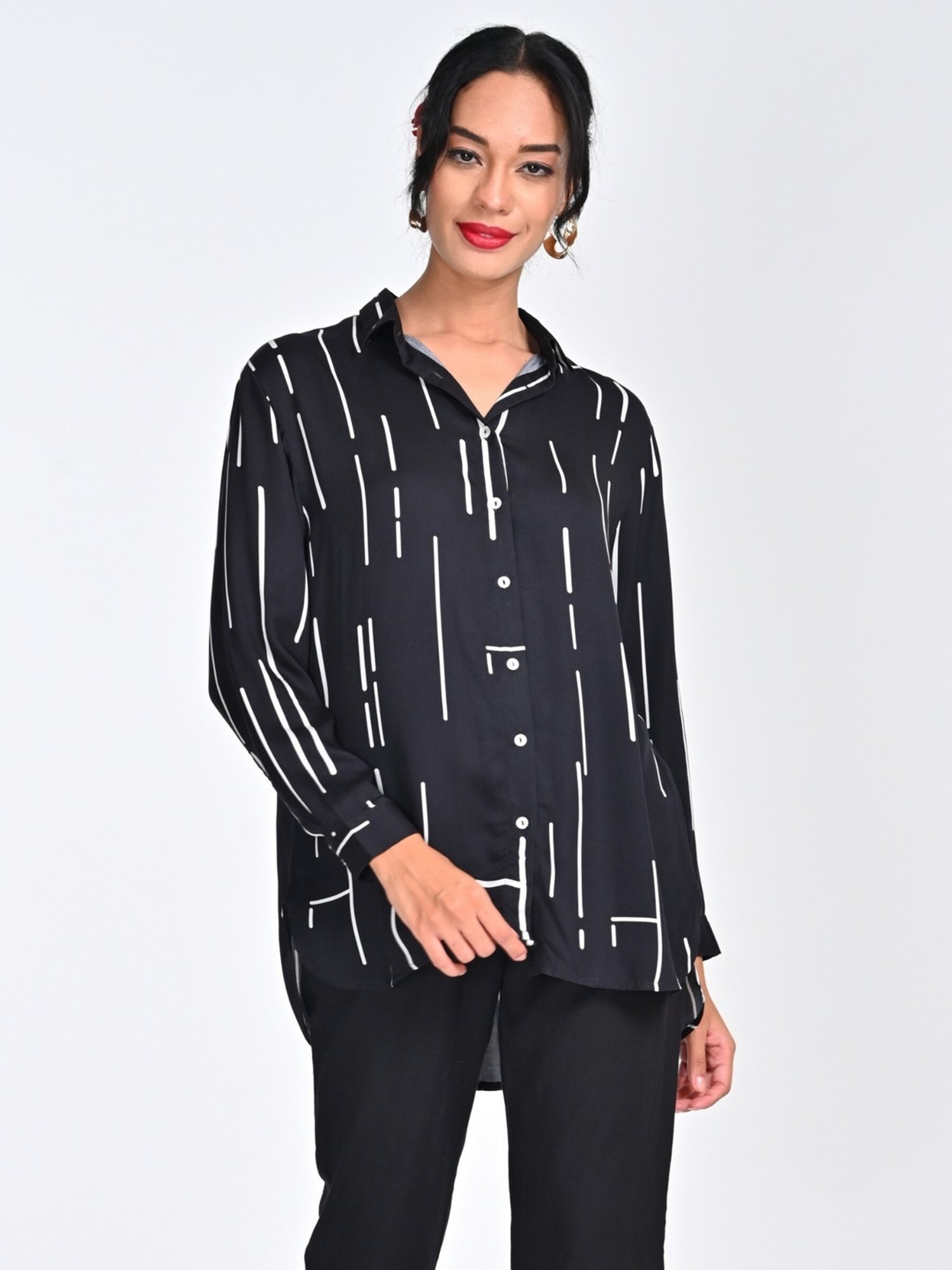 Saltpetre Women Modal Black Cedar Print Drop Shoulder Shirt