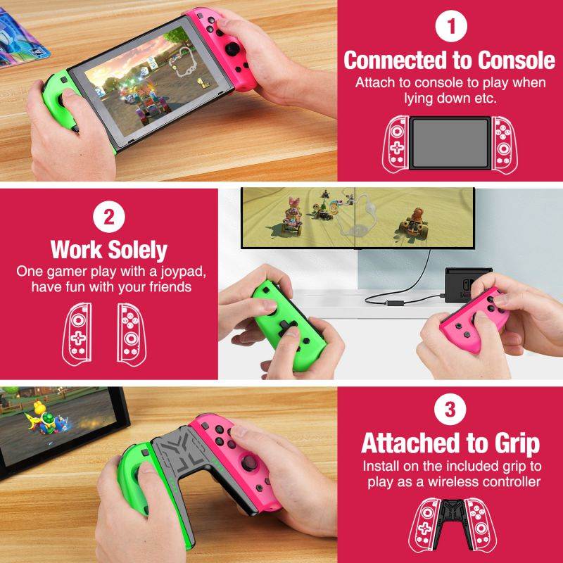 Switch Controller Compatible with Nintendo Switch Joycon, 4 Custom Macro Rear Buttons & 2 Turbo Buttons Pink and Green Switch L/R Replacement for Joycon Controllers Dual Vibration 6-Axis Gyro