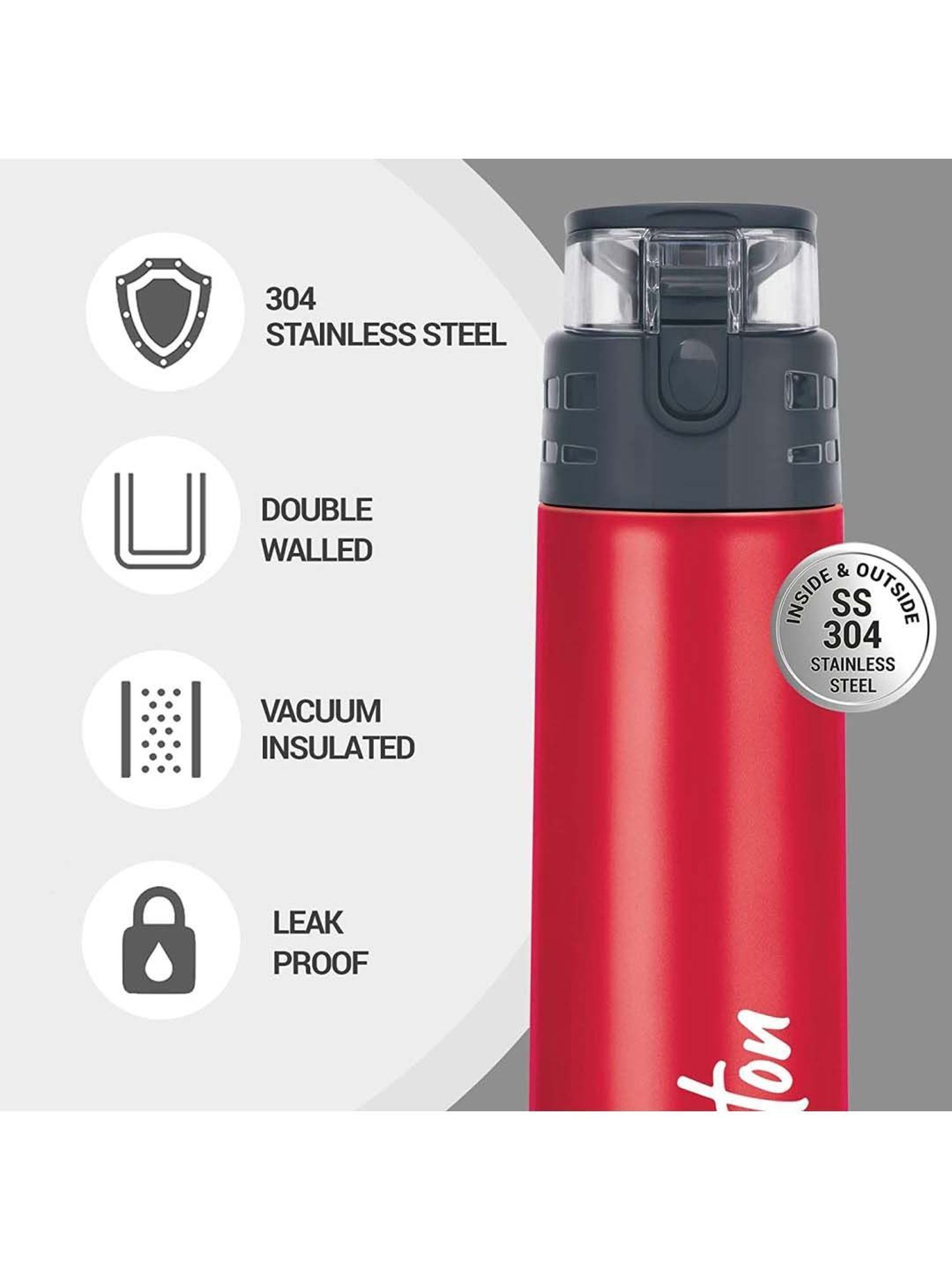 Milton Atlantis 600 Red Thermosteel Insulated Water Bottle (0.5 L)