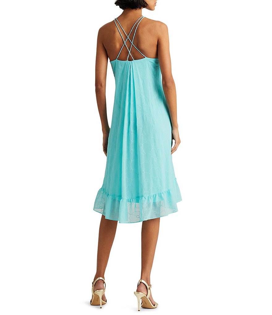 Lauren Ralph Lauren Halter Hi-Low Lined Back Pleat Swing Dress