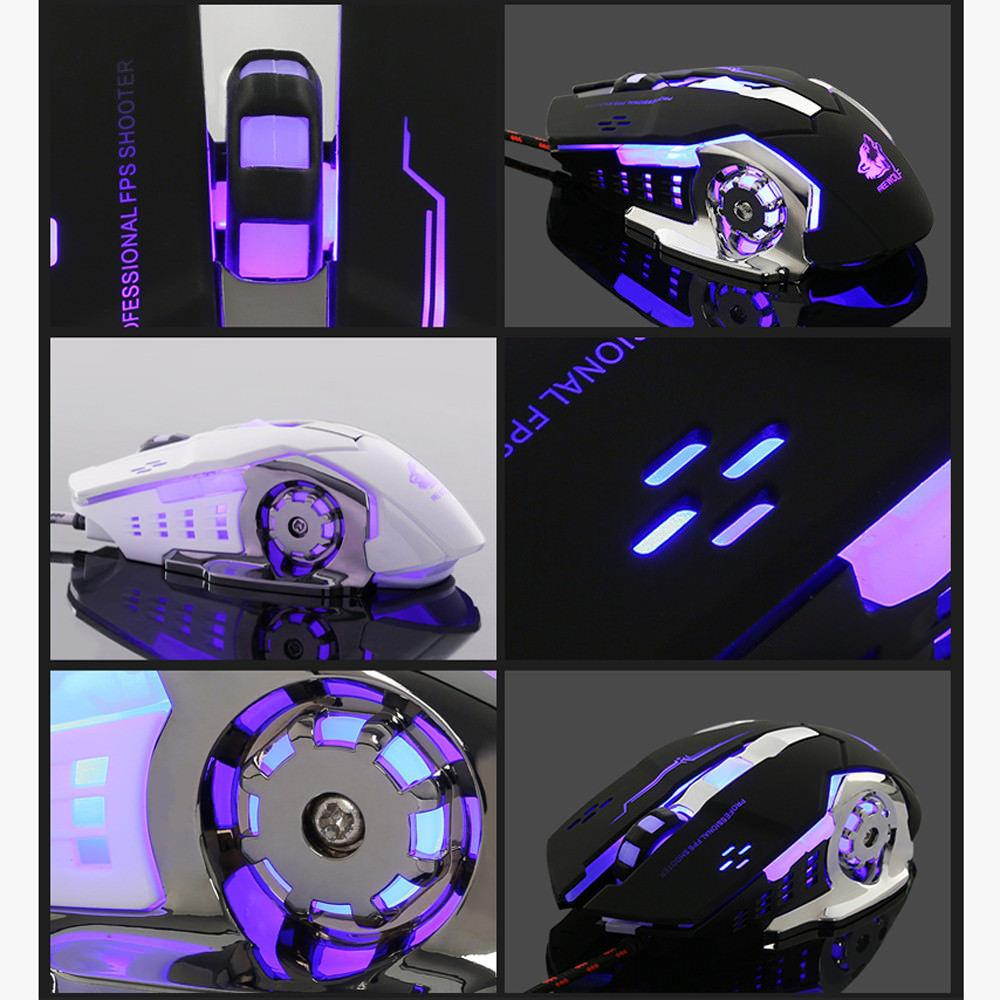 Wired LED Light 4000DPI Optical USB Ergonomic Pro Gamer Gaming Mouse Metal Pro