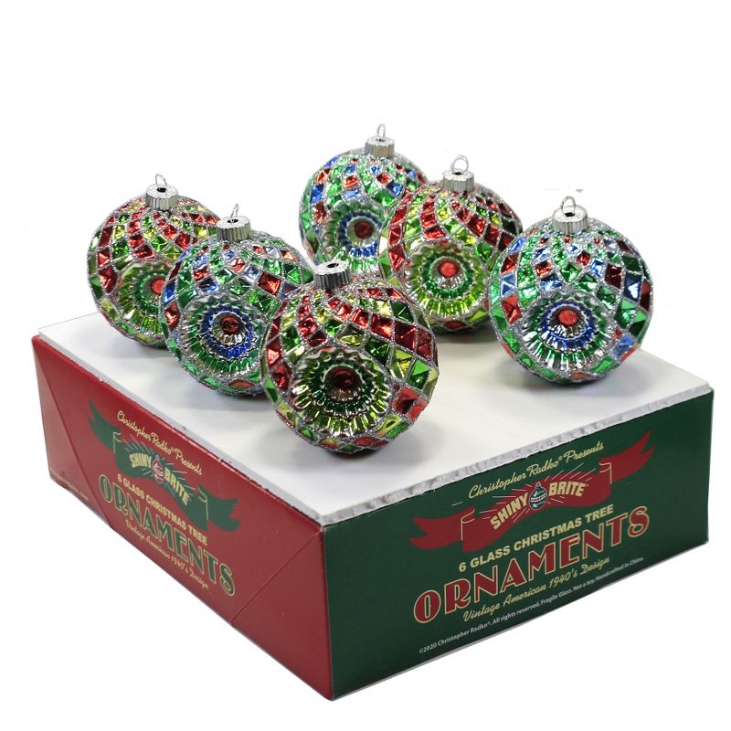 Shiny Brite 3.25" Holiday Splendor Faceted Rounds Ornament Set 6 Reflectors  -  Ornament Sets
