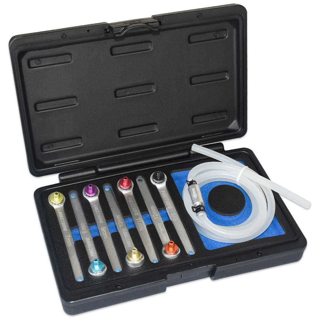 FIRSTINFO 7-12mm & 3/8-Inch Drive Brake Fluid Clutch Bleeder Hose w/12 Point Wrench and Check Valve 7-Piece Kit For Brake Bleeding & Hydraulic Clutch Systems