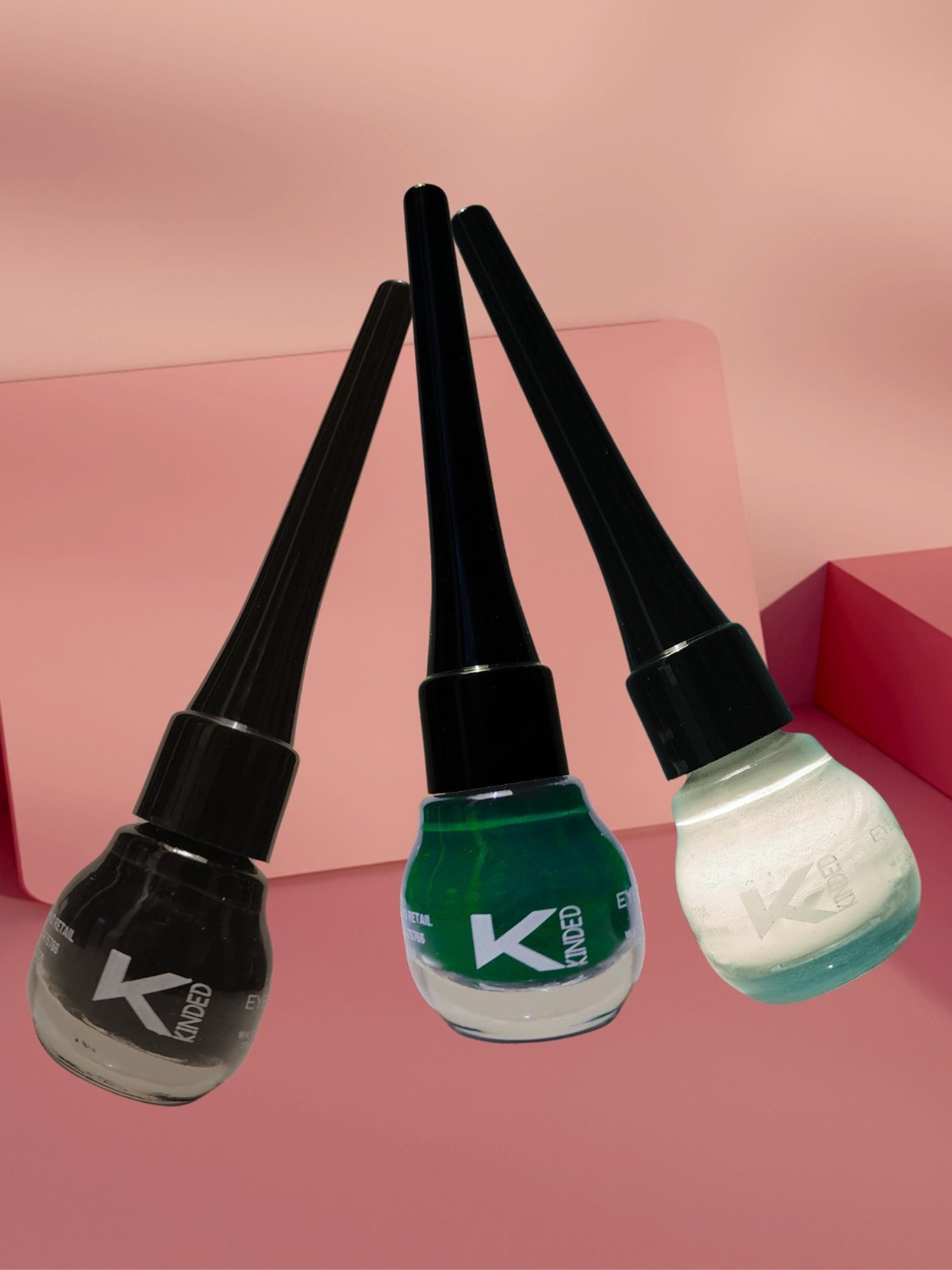 KINDED Liquid Eye Liner Midnight Black, White Pearl & Dapper Green Combo
