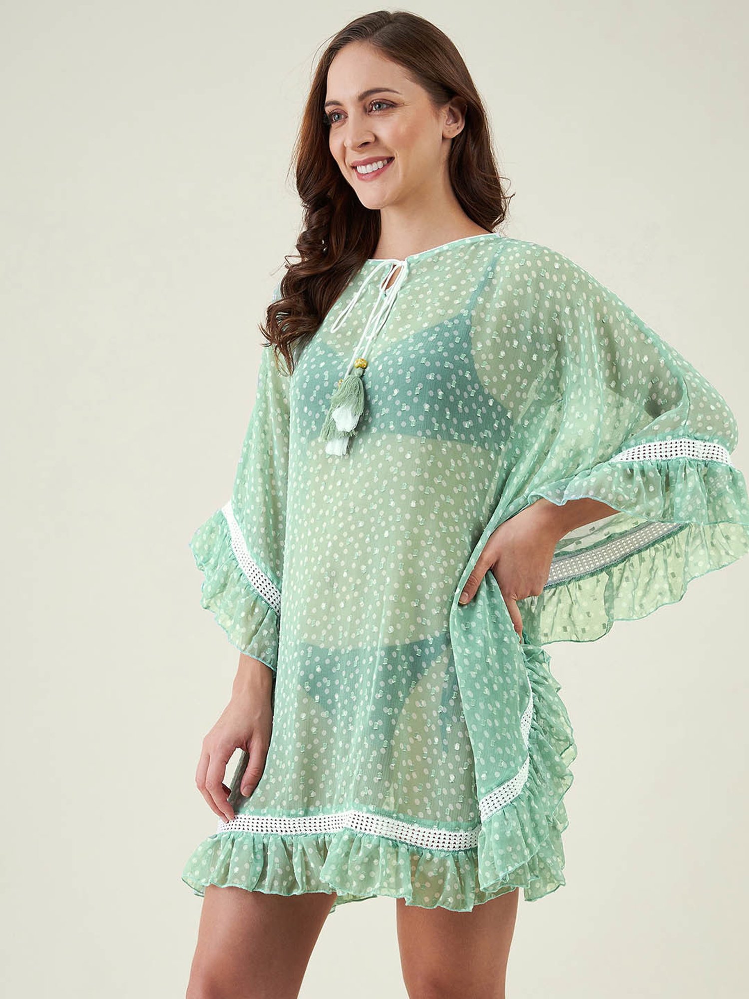 The Kaftan Company Green Printed Kaftan Cover Up