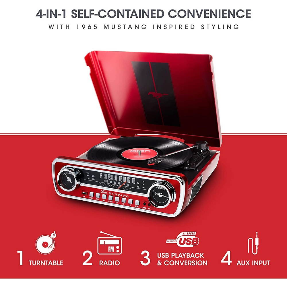 Ion Audio Mustang LP 4-in-1 Classic Car-Styles Music Center (Red) - (MUSTANGLPRED)