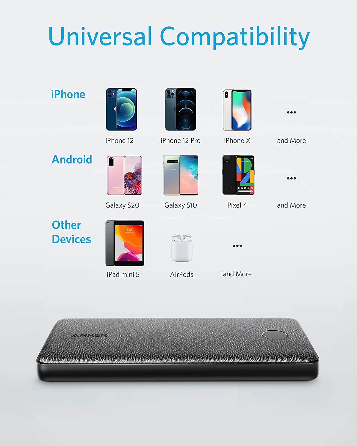 Anker PowerCore Slim 10000 PD, 20W 10000mAh Power Delivery Power Bank, USB-C Portable Charger for iPhone 12/12 Mini/12 Pro/12 Pro Max, S10, Pixel 3, and More (Charger Not Include)