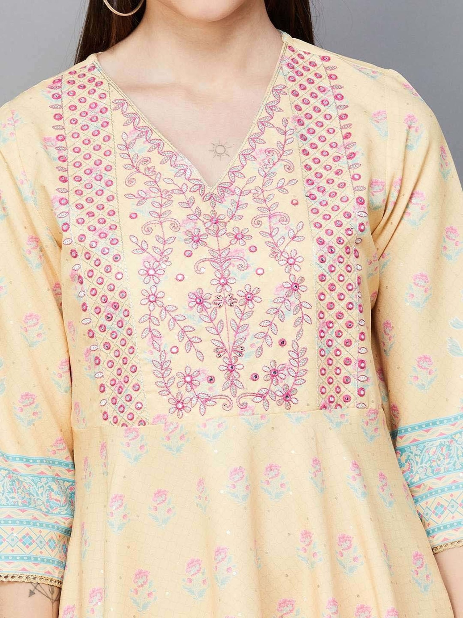 Melange by Lifestyle Yellow Printed Kurta Pant Set With Dupatta