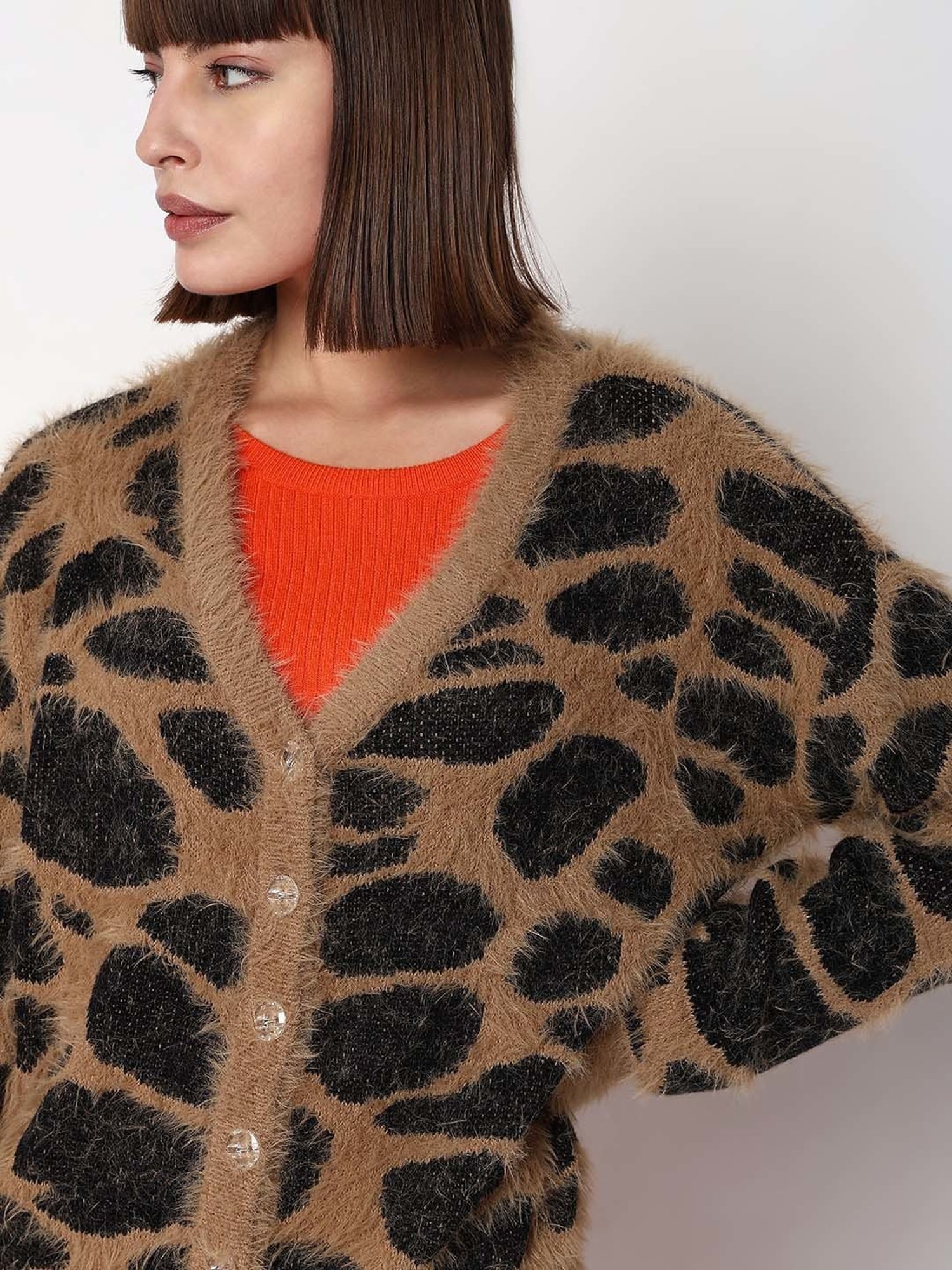 Vero Moda Brown & Black Animal Print Cardigan