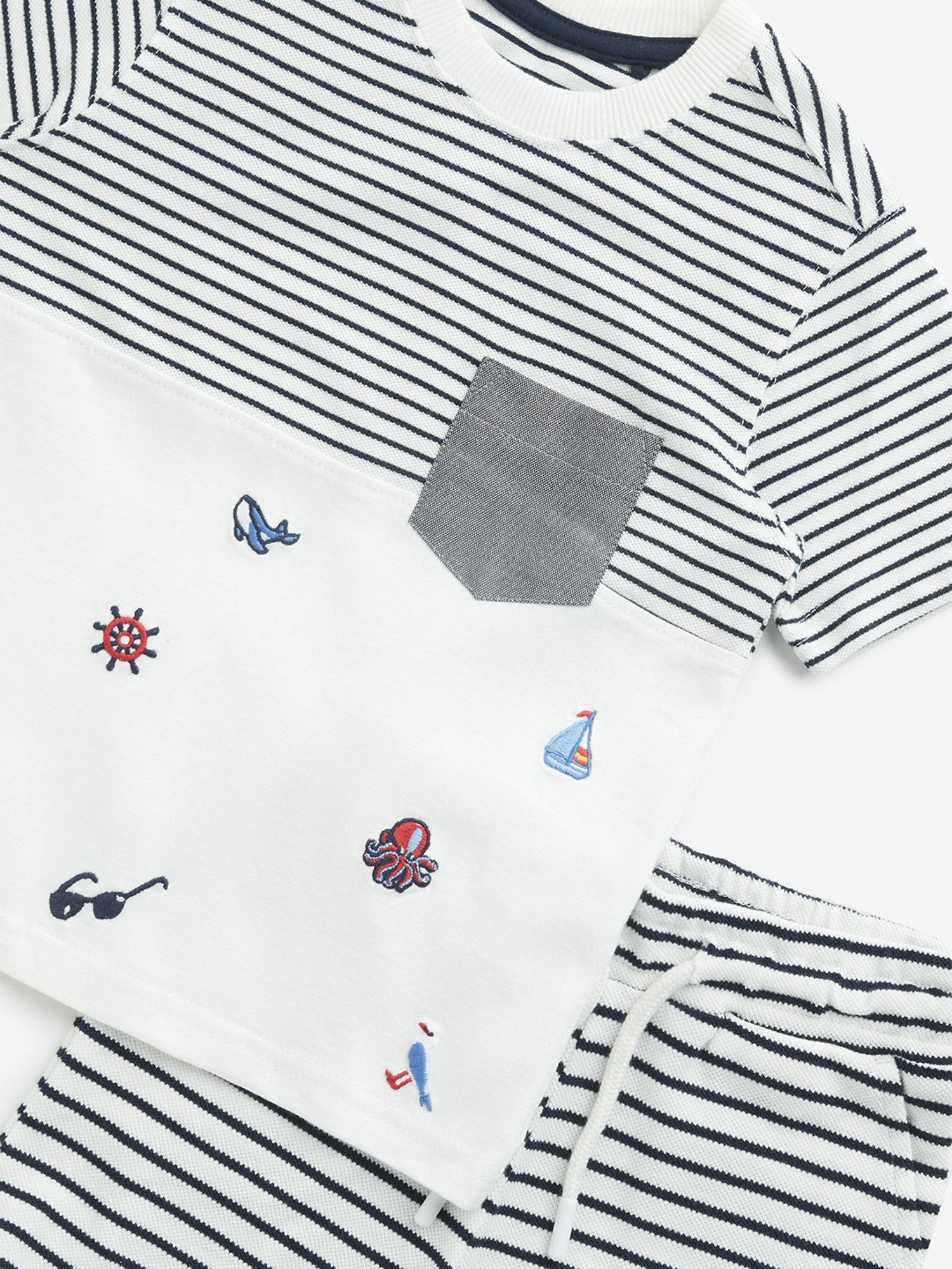 HOP Kids by Westside Navy Striped Cotton T-Shirt with Shorts Set