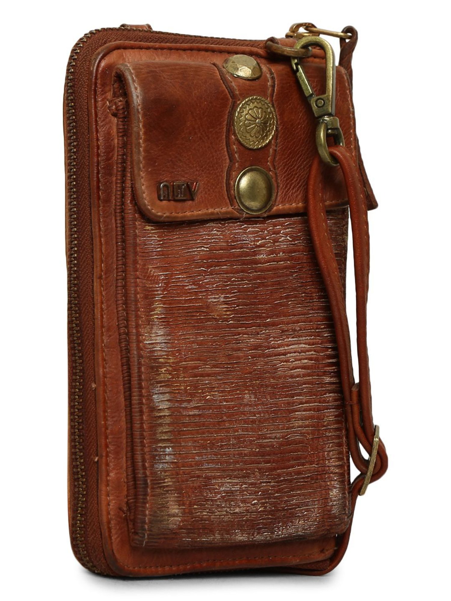 Art N Vintage Silvia Cognac Leather Textured  Zip Around Wallet for Women