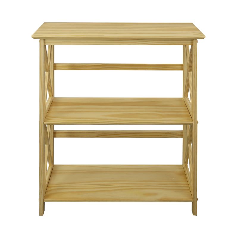 Casual Home 324-30 Soild Pine Wood Montego X Design Style Open Standing 3 Tier Shelf Bookcase Decorative Shelving Unit, Natural