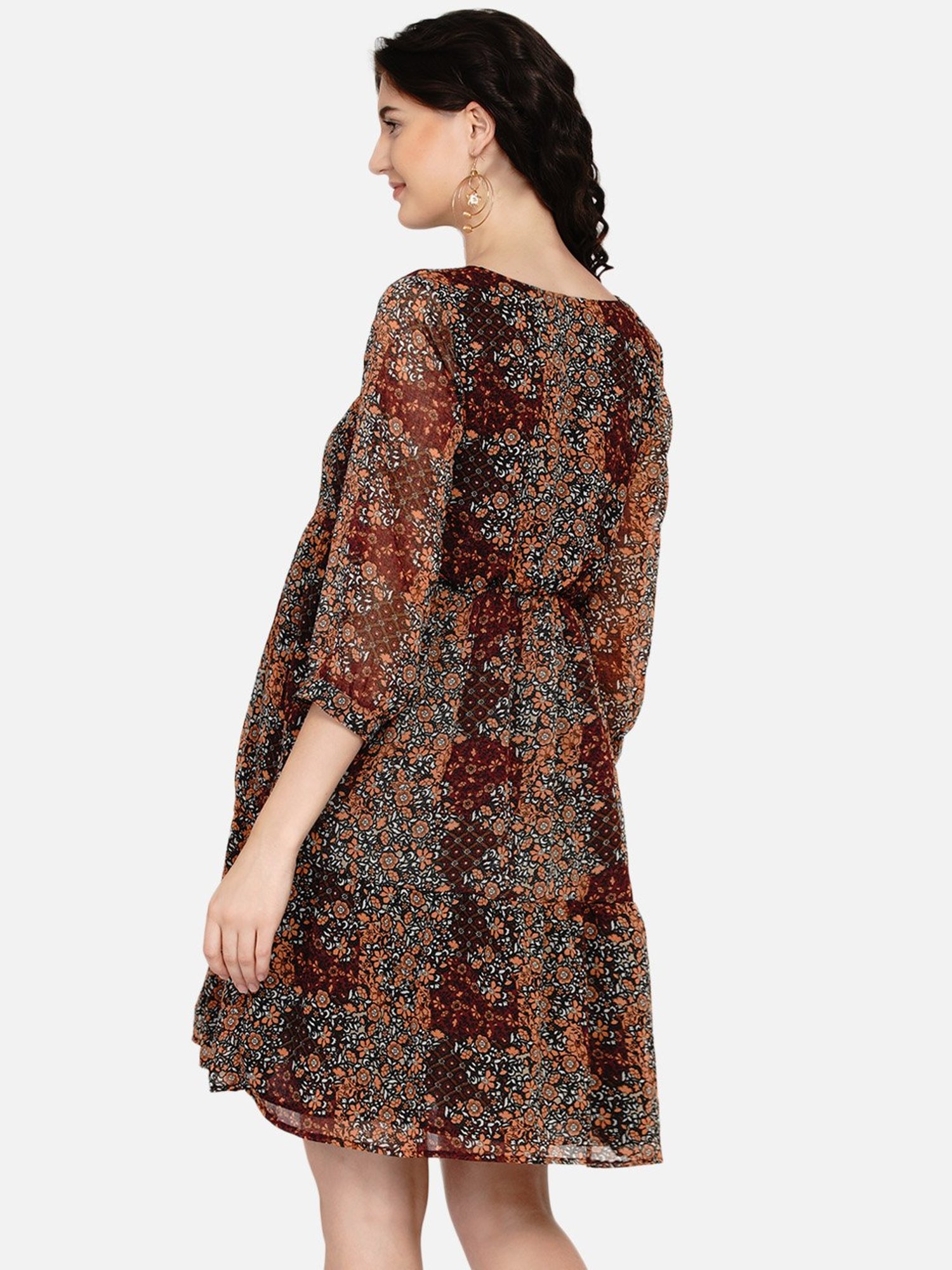 Mine4Nine Brown Printed Maternity Dress
