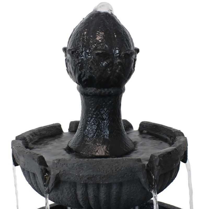 Sunnydaze 43"H Electric Fiberglass and Resin 3-Tier Flower Blossom Outdoor Water Fountain, Black Finish