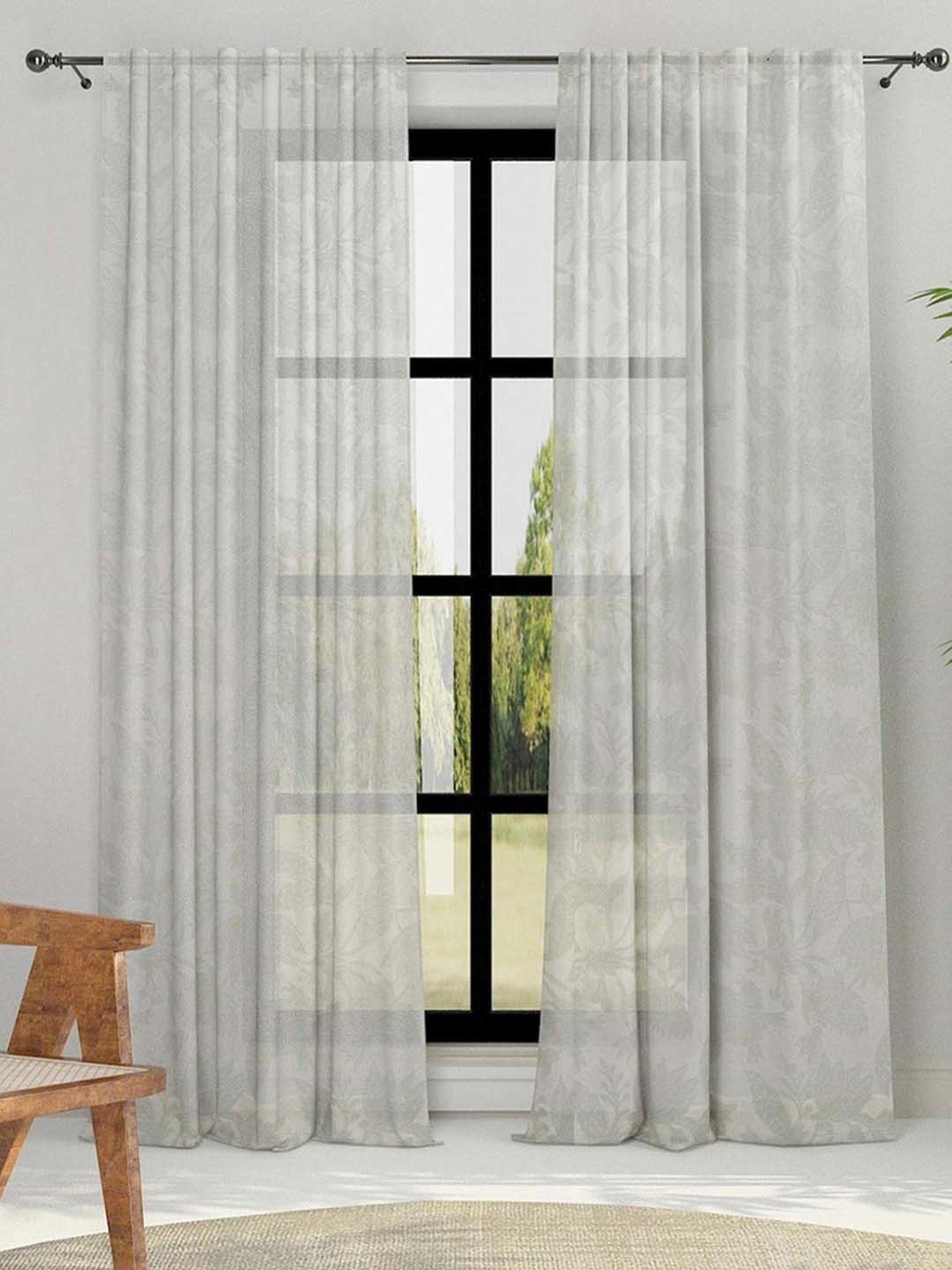 Fabindia Ameera Grey Cotton Cutwork Curtains