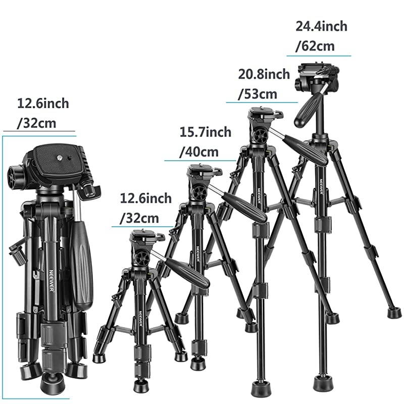 Mini Travel Tabletop Camera Tripod 24 inches62 centimeters Portable Aluminum with 3Way Swivel Pan Head for DSLR CameraSmartphonesDV Video up to 66 pounds3 Kilograms T210