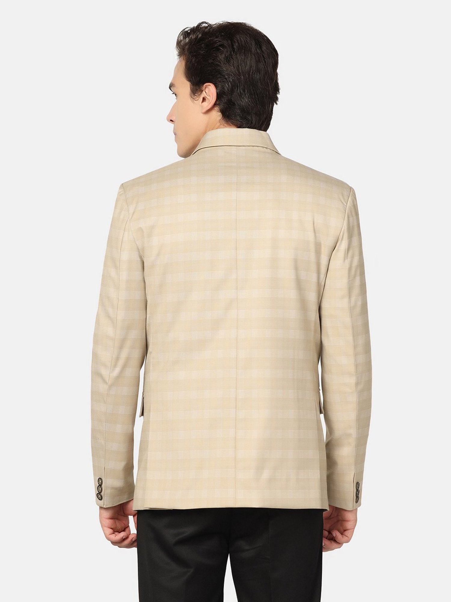TAHVO Beige Slim Fit Check Blazer