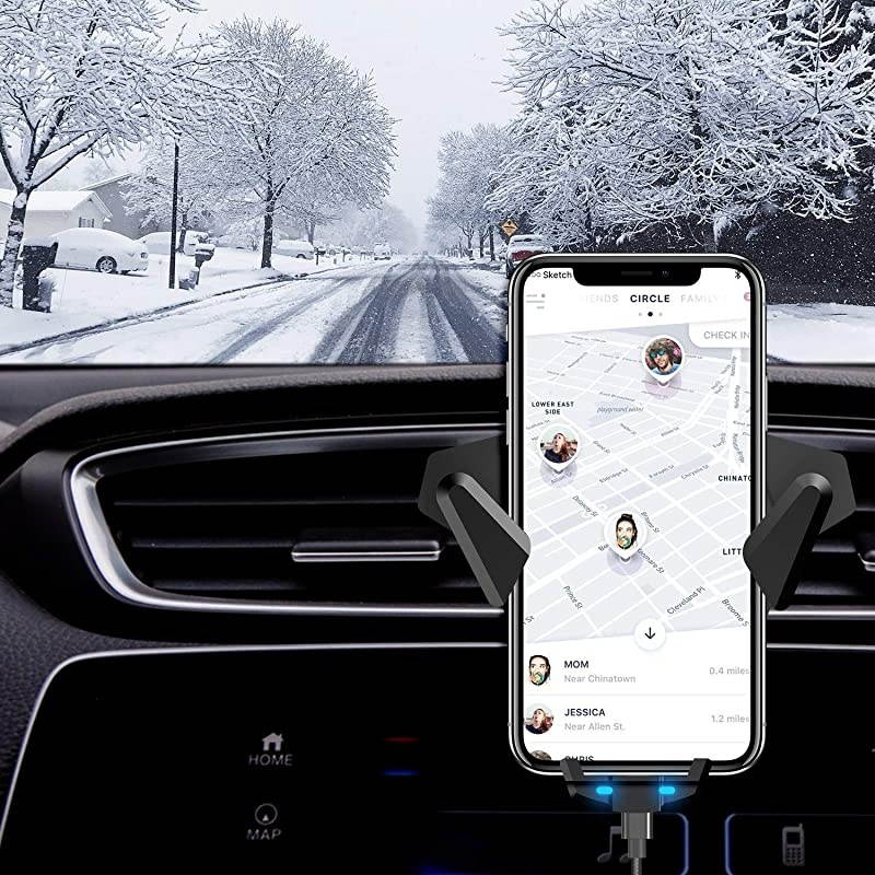 Car Charger Fast Charger Car Mount Air Vent Phone Holder Compatible iPhone Xs MAXXRXSX88 Plus Samsung Galaxy S987Note 89 and All QiEnabled PhonesBlack