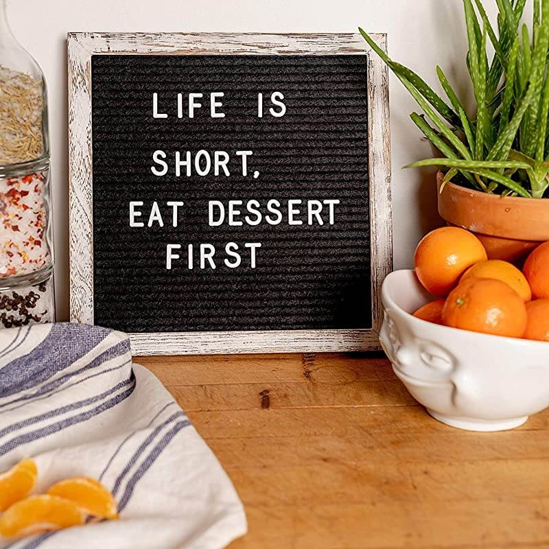 Letter Board with 10x10 Inch Rustic Wood Frame Script Words Precut Letters Picture Hangers Farmhouse Wall Decor Shabby Chic Vintage Decor Black Message Board