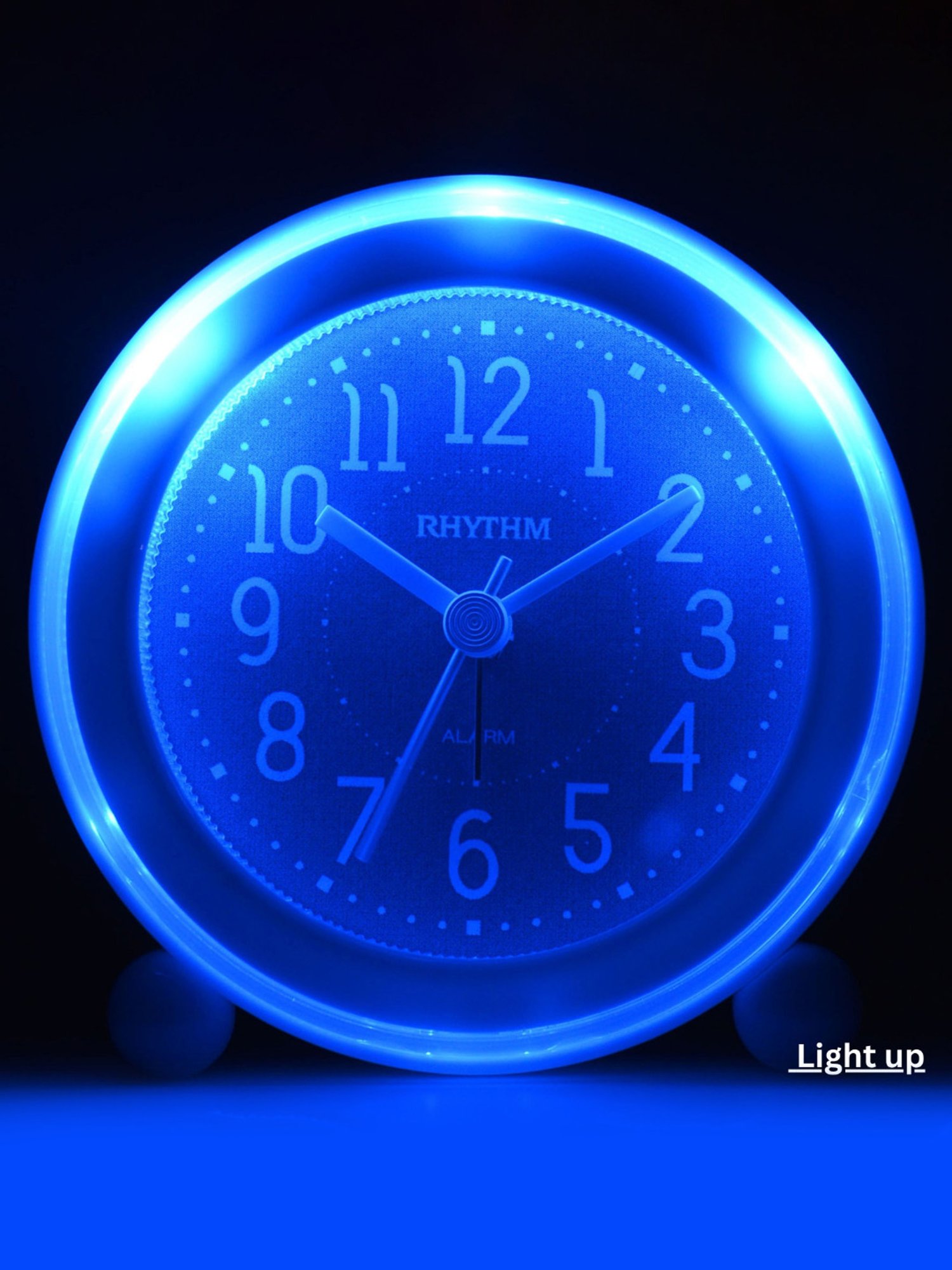RHYTHM Blue Plastic Round Beep Alarm Sound with LED Flash Light Table Clock