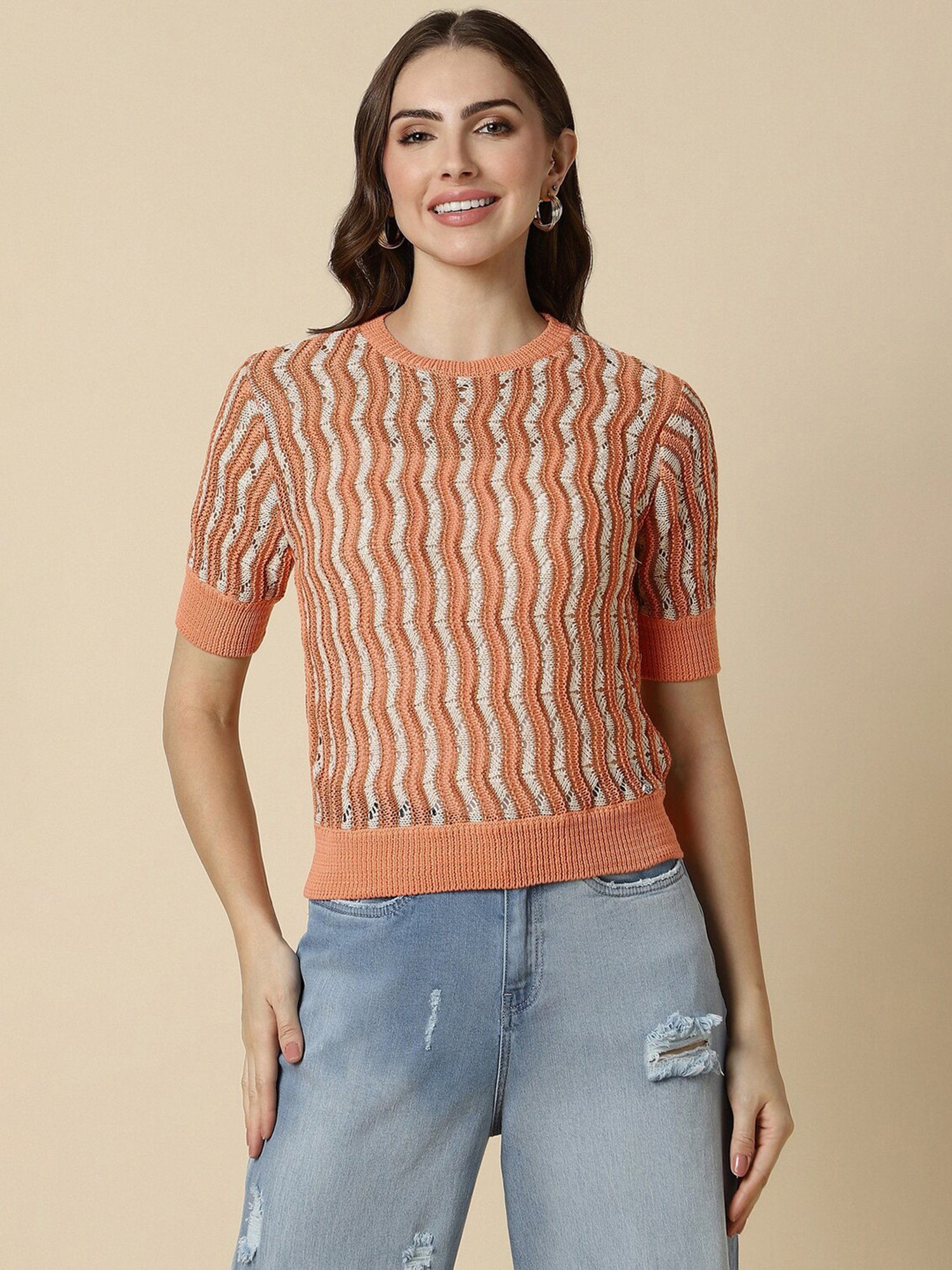 Allen Solly Orange Self Design Top