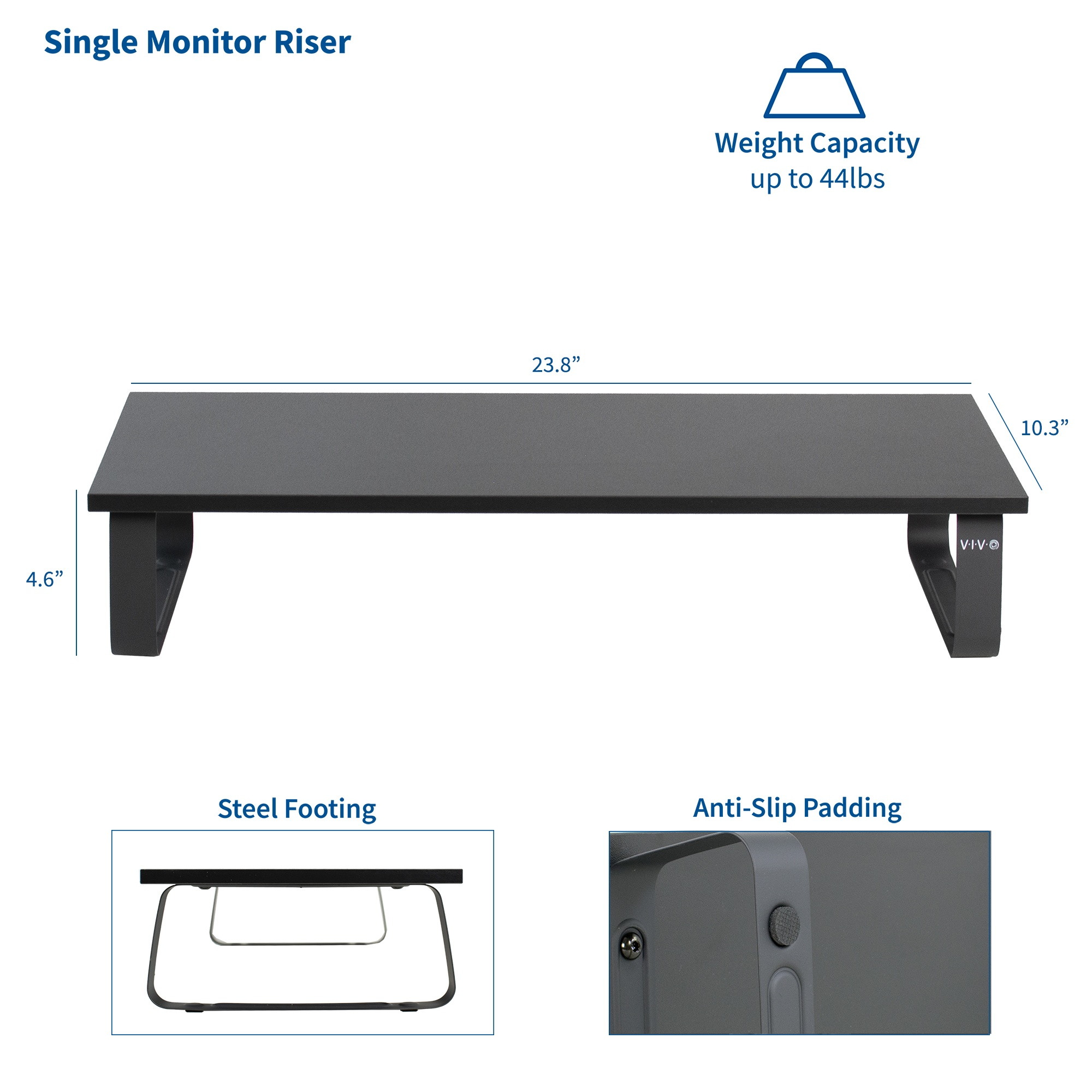 VIVO Black Wood 24" Wide Desktop Stand Ergonomic TV Monitor Riser Desk Organizer